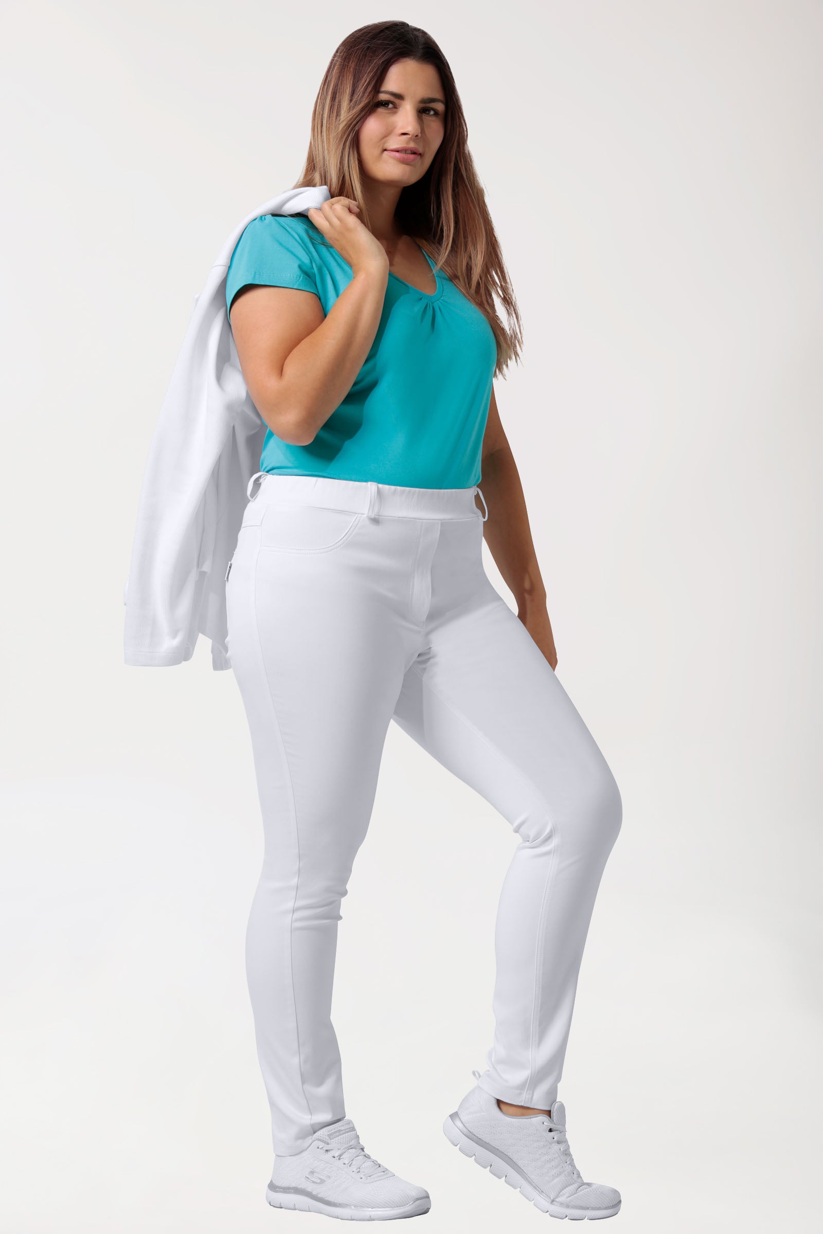 Curved Leggings COMFY FLEX - elastischer Rundumgummibund weiß, Vorderansicht