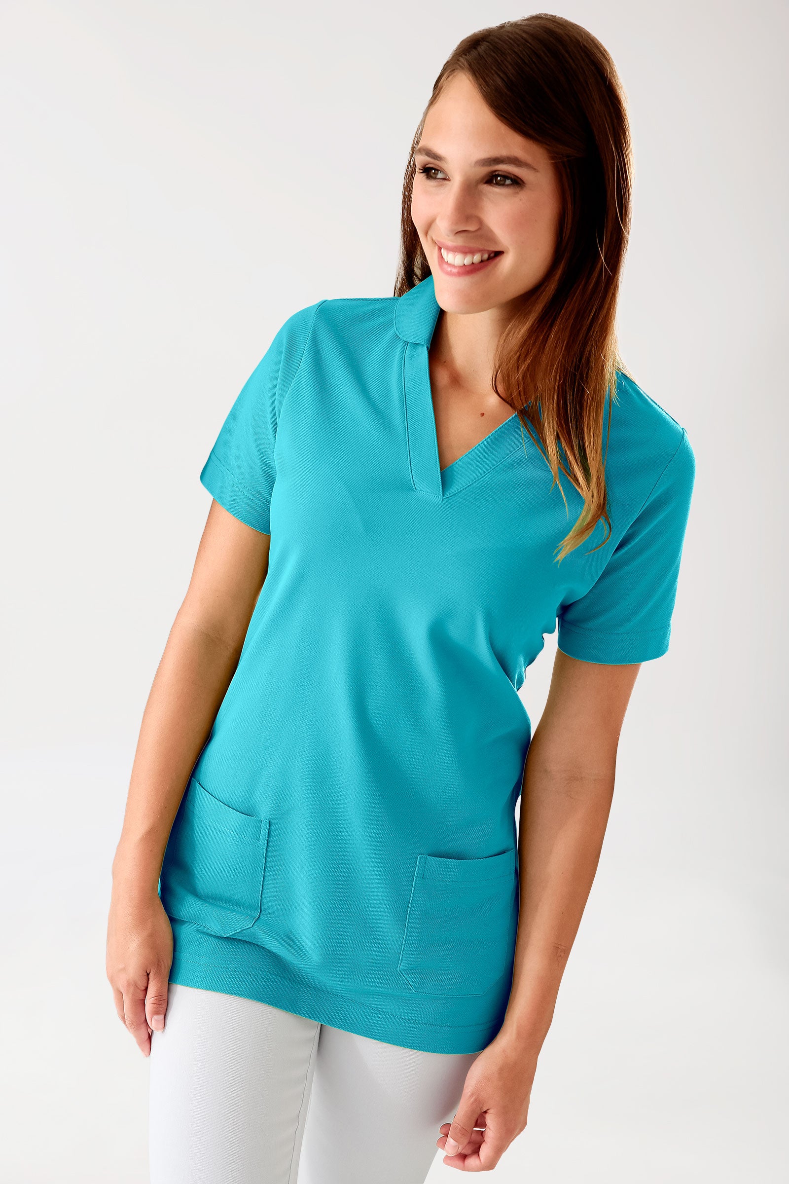 Piqué Longshirt Damen - mit Kragen curaçao, Vorderansicht