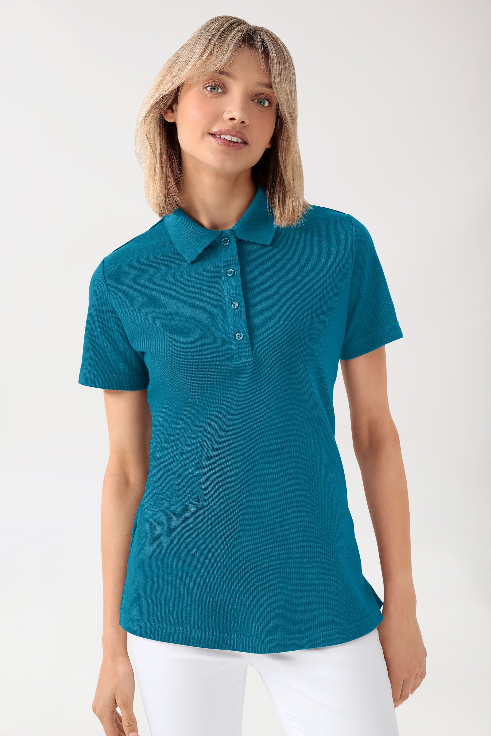 CORE Shirt Damen - Polokragen petrol, Vorderansicht