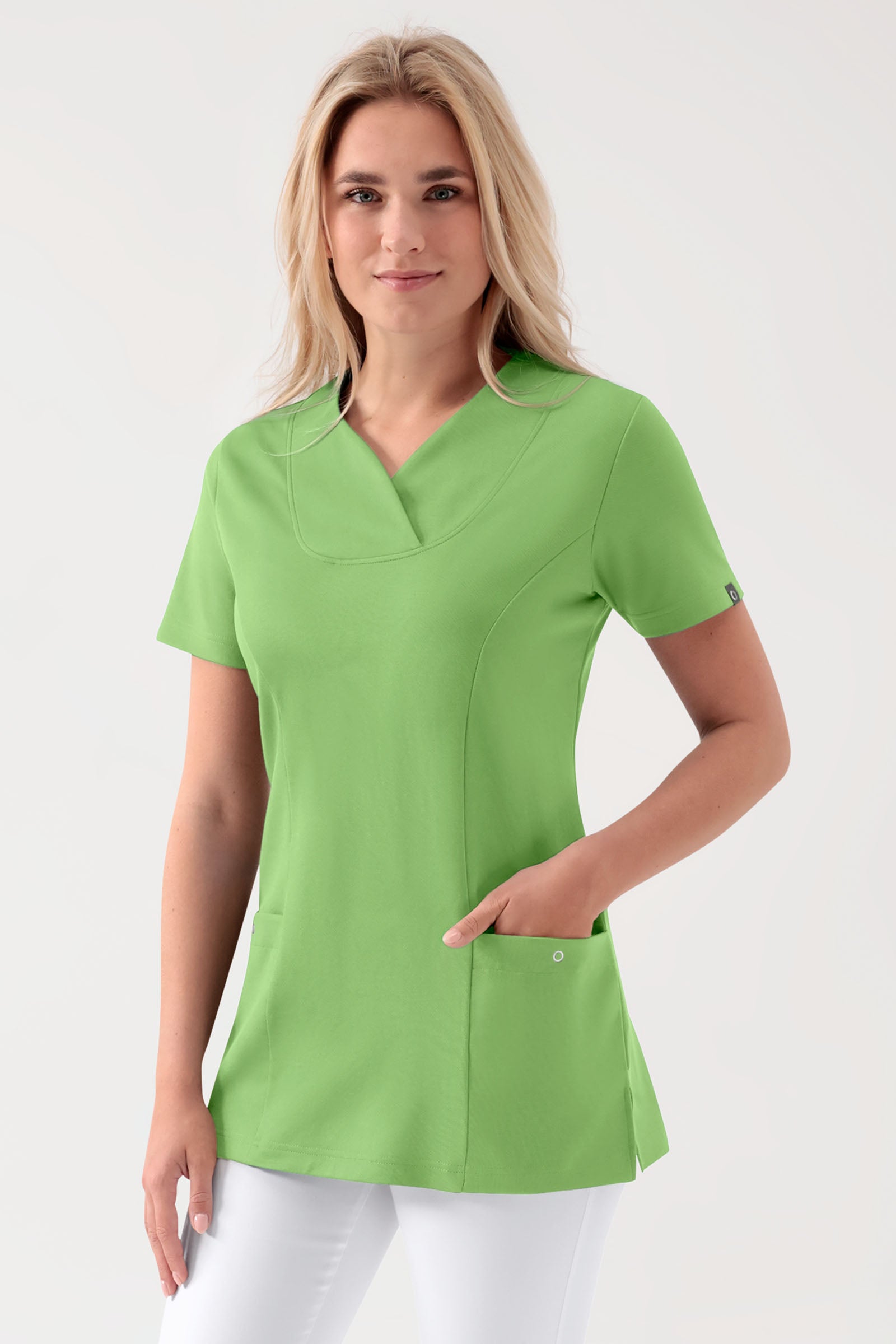 COMFY FLEX Stretch Schlupfkasack Damen - Herzausschnitt apfelgrün, Vorderansicht