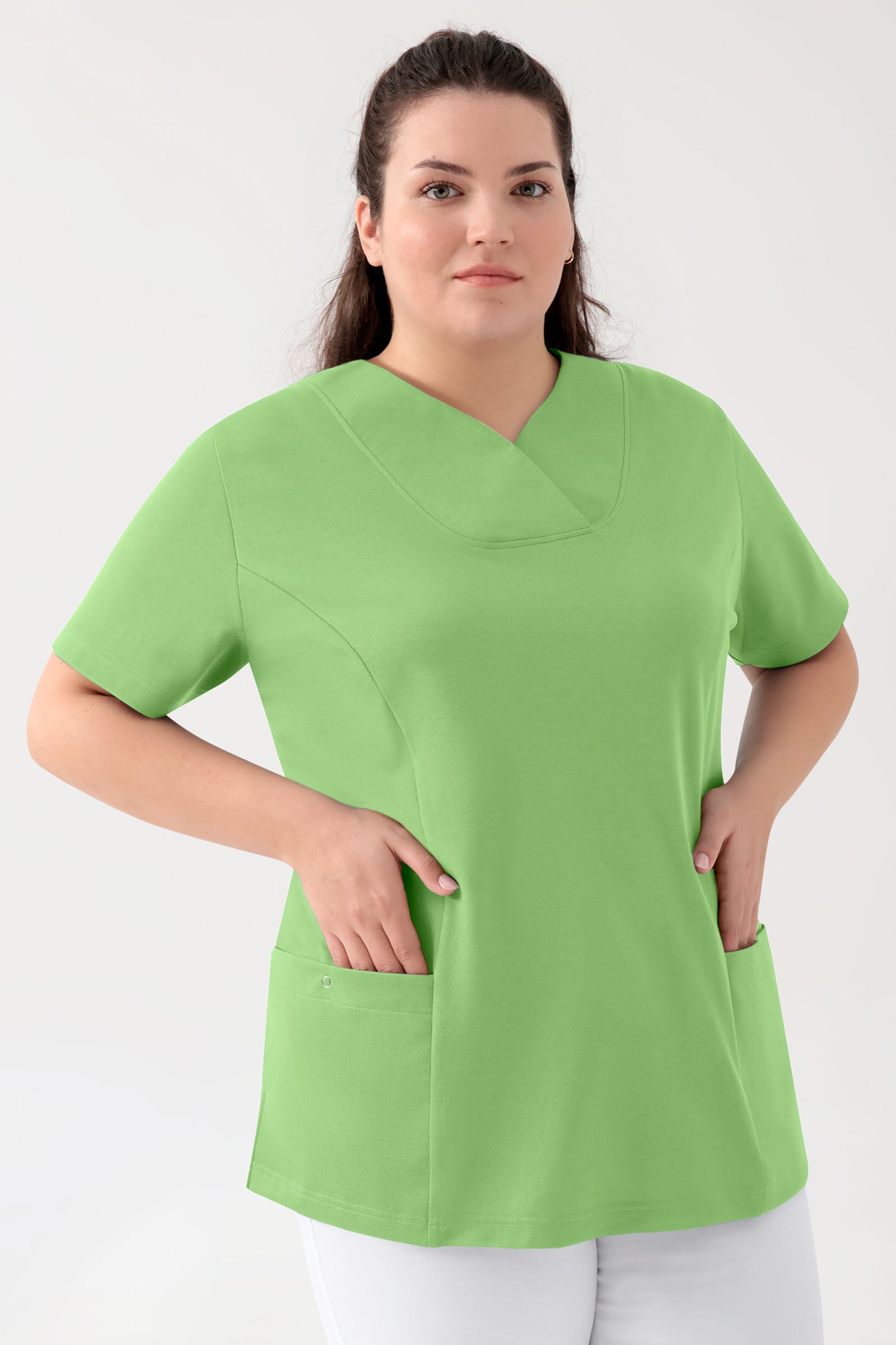 COMFY FLEX Stretch Schlupfkasack Damen - Herzausschnitt apfelgrün, Vorderansicht