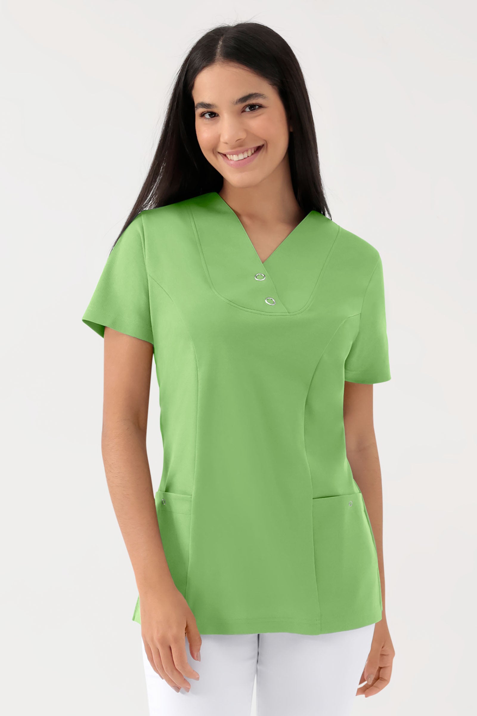 COMFY FLEX Stretch Schlupfkasack Damen - mit Druckknöpfen apfelgrün