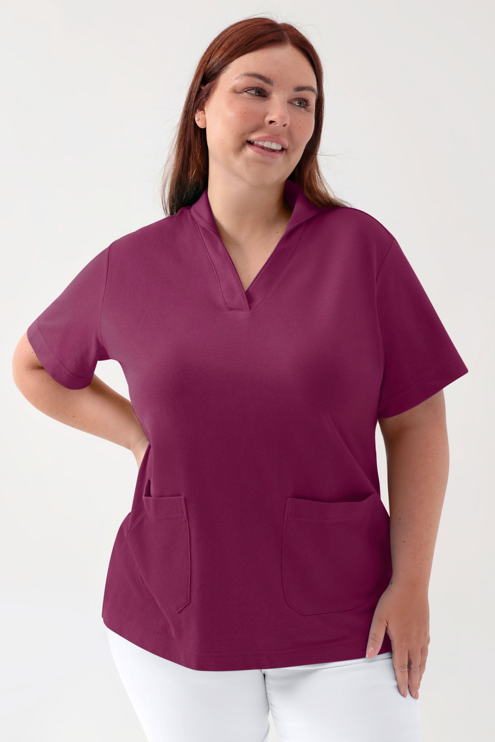 COMFY FLEX Stretch Schlupfkasack Damen - Schalkragen berry