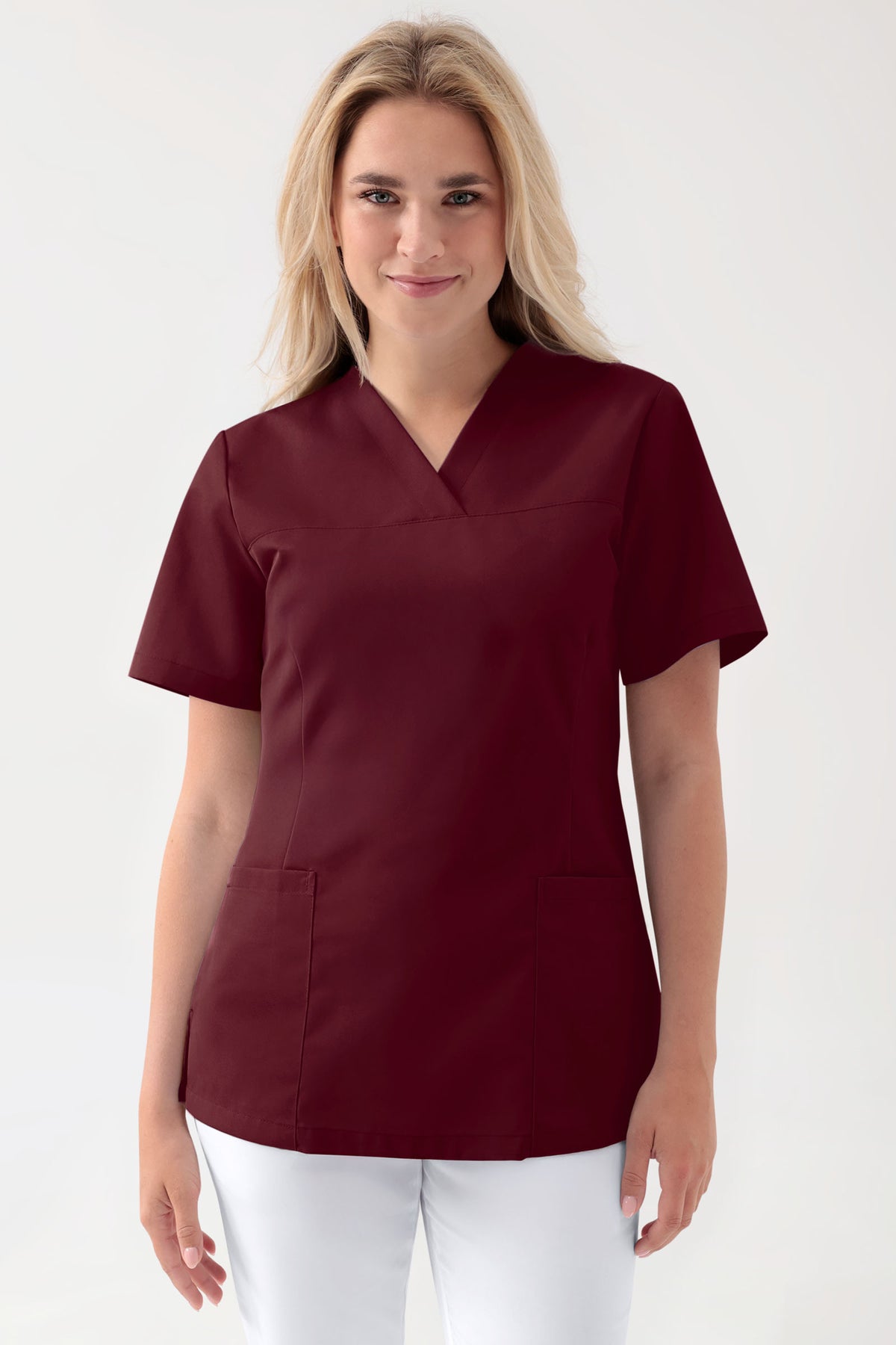 Damen Schlupfkasack Stretch - V-Ausschnitt bordeaux