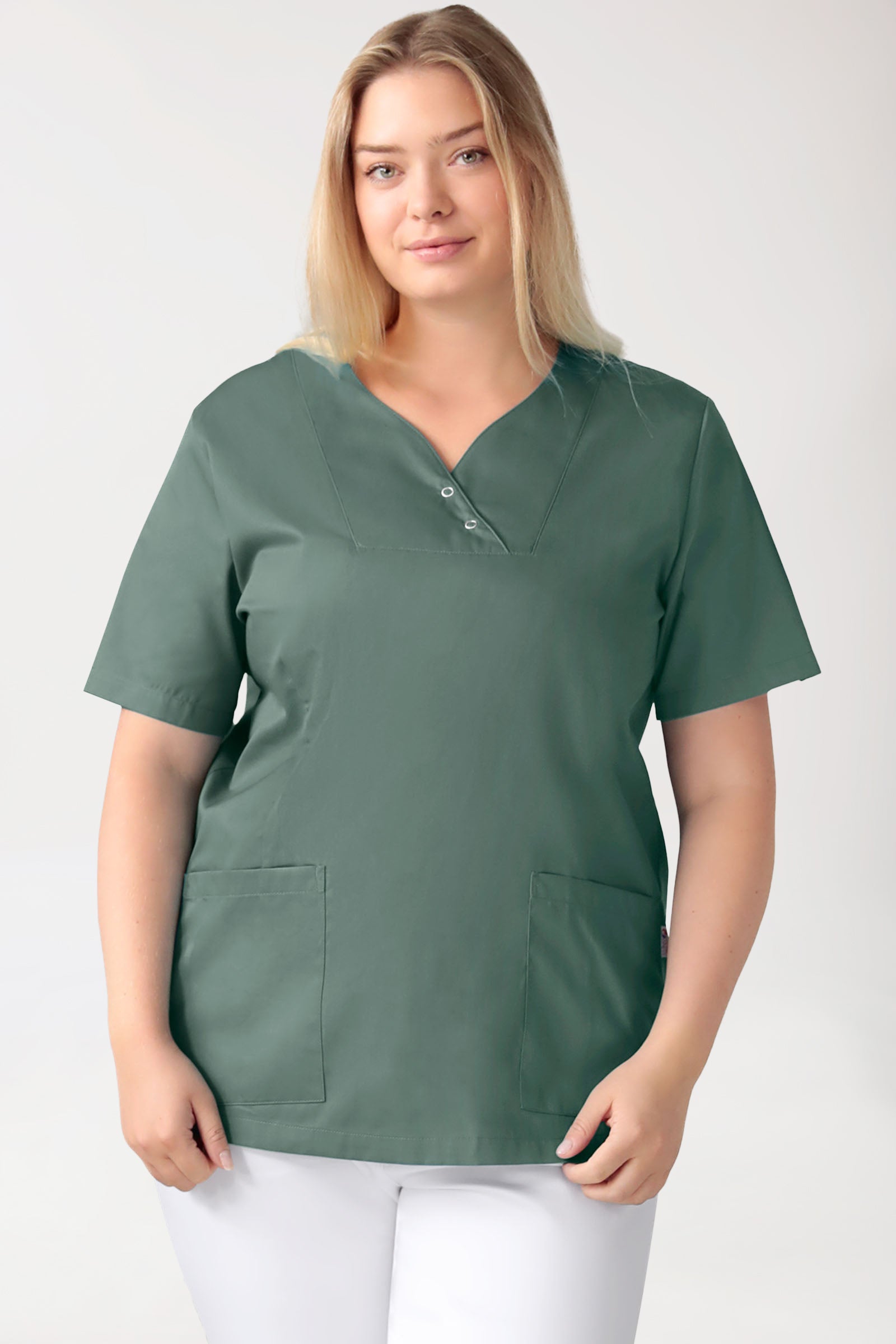 CORE Schlupfkasack Damen curved fit - mit Druckknöpfen dunkelgrün