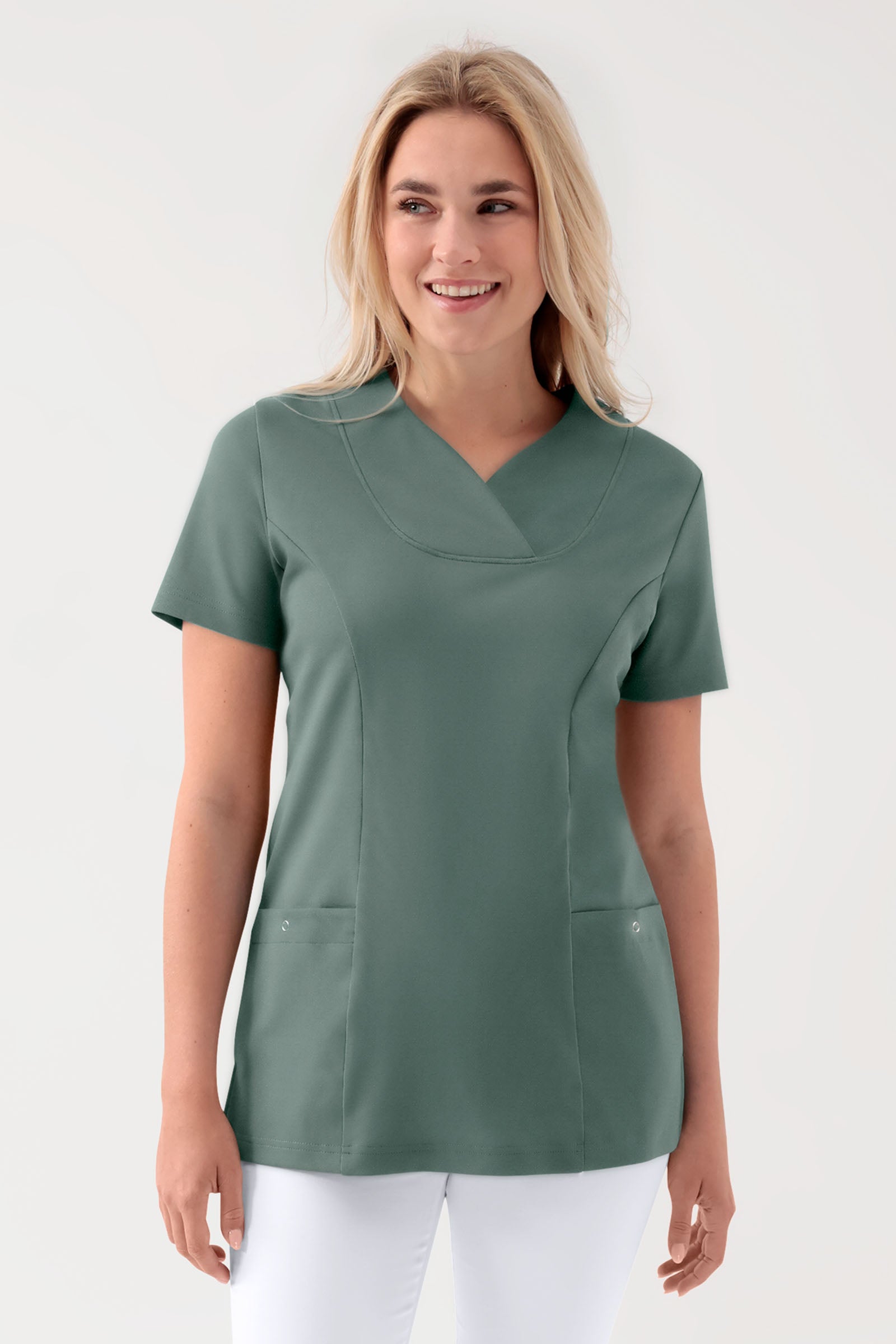 COMFY FLEX Stretch Schlupfkasack Damen - Herzausschnitt dunkelgrün