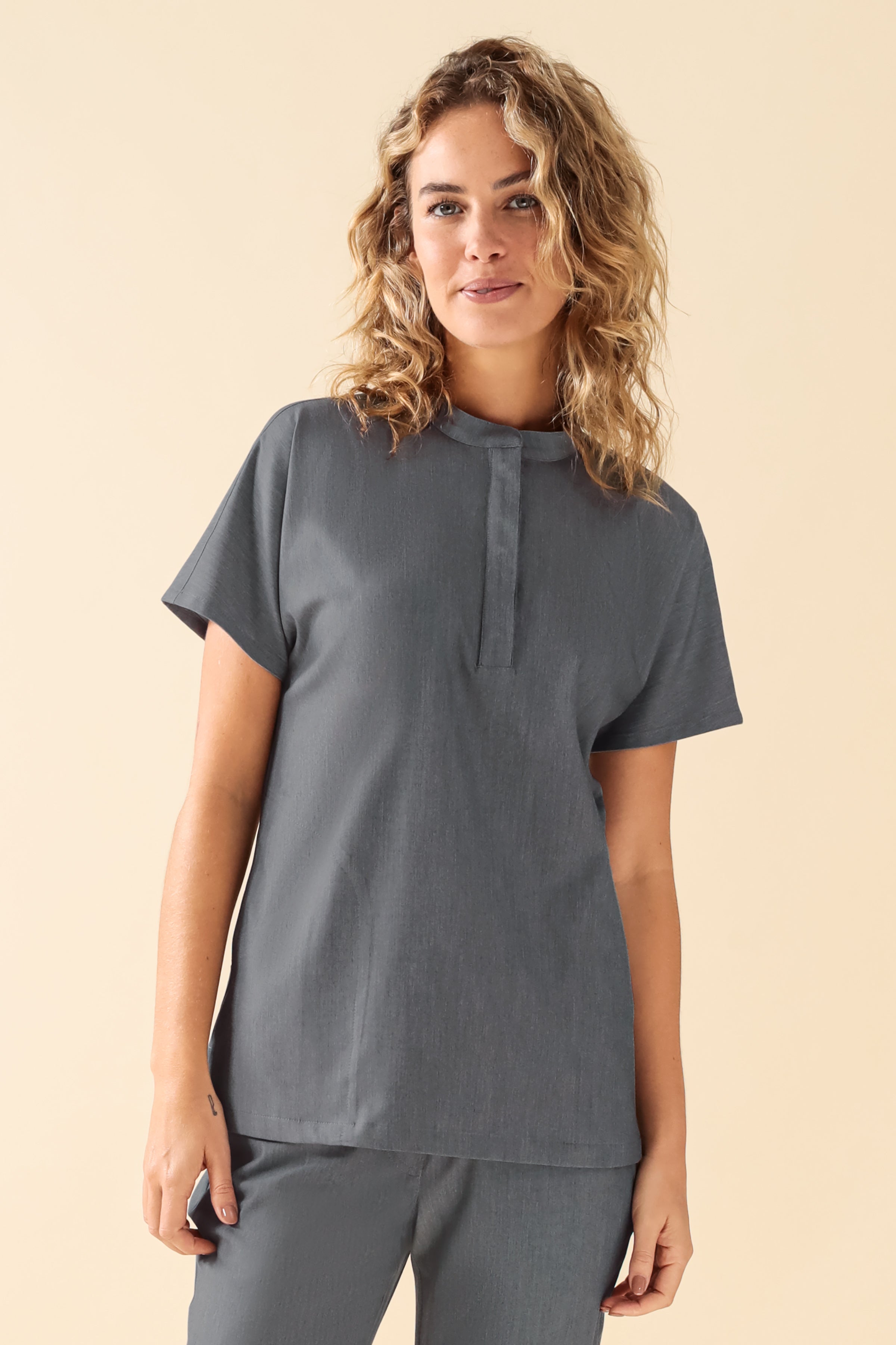 KAERE Schlupfkasack Damen - Stehkragen grau melange