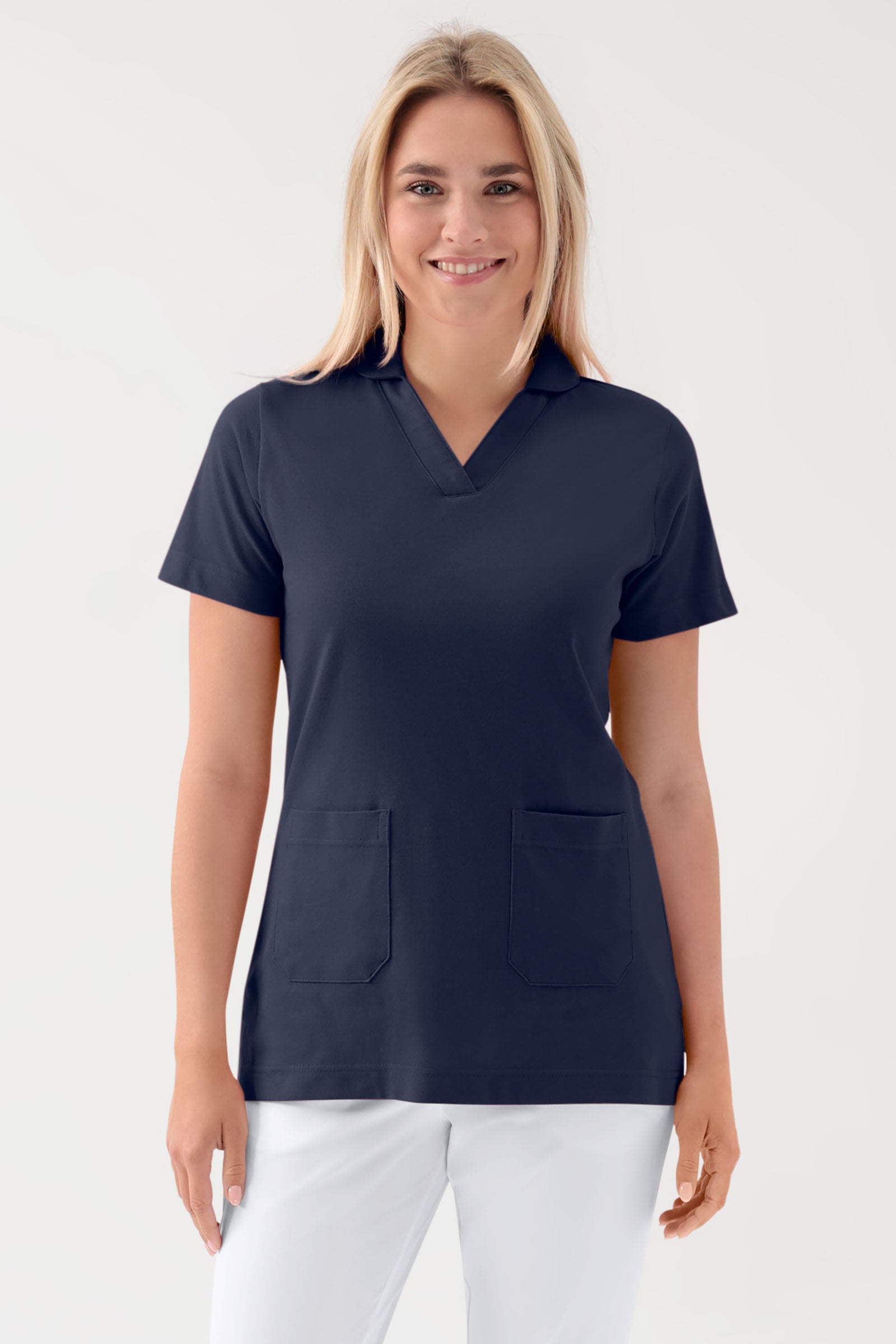 COMFY FLEX Stretch Schlupfkasack Damen - Schalkragen navy