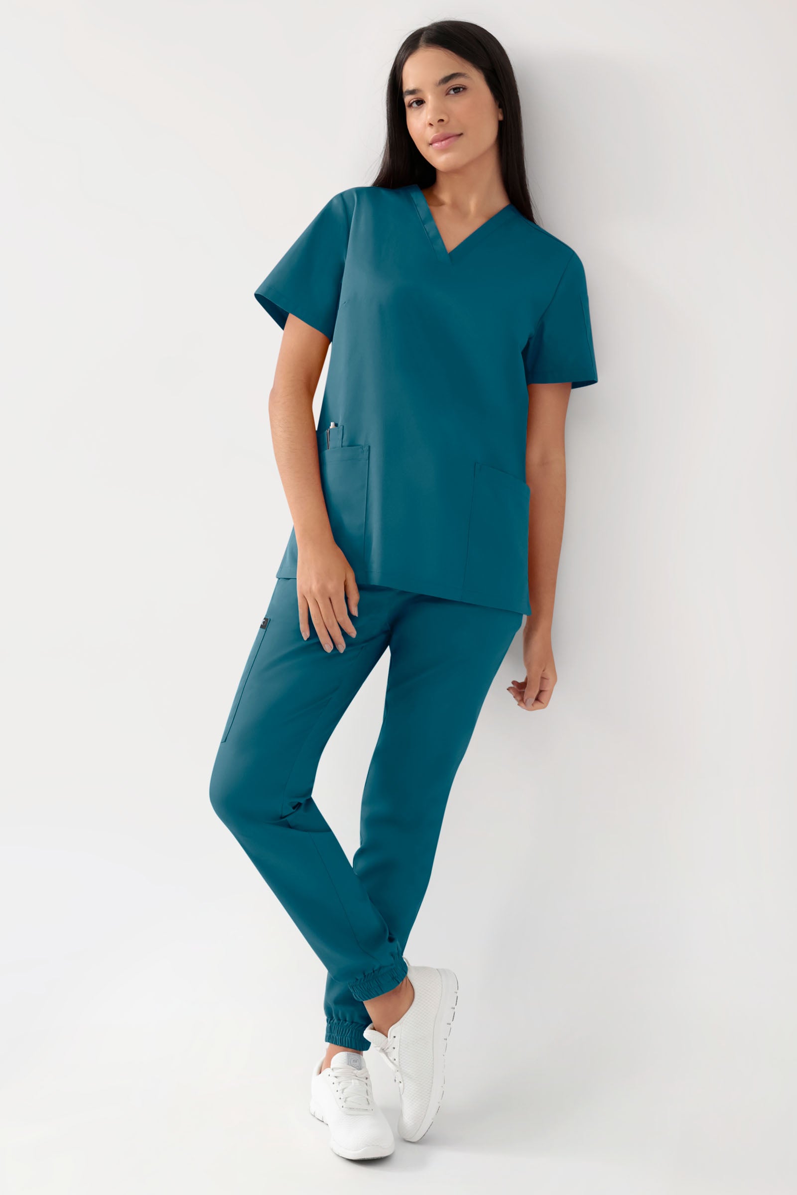 GREEN Stretch Schlupfkasack Damen - V-Ausschnitt petrol