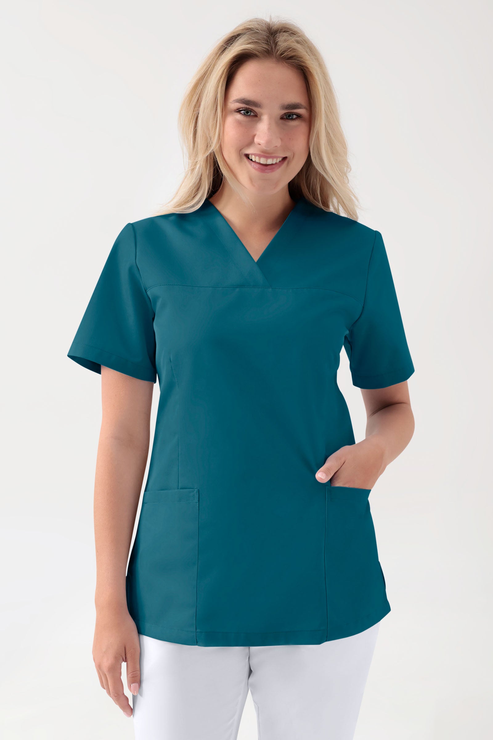 Damen Schlupfkasack Stretch - V-Ausschnitt petrol