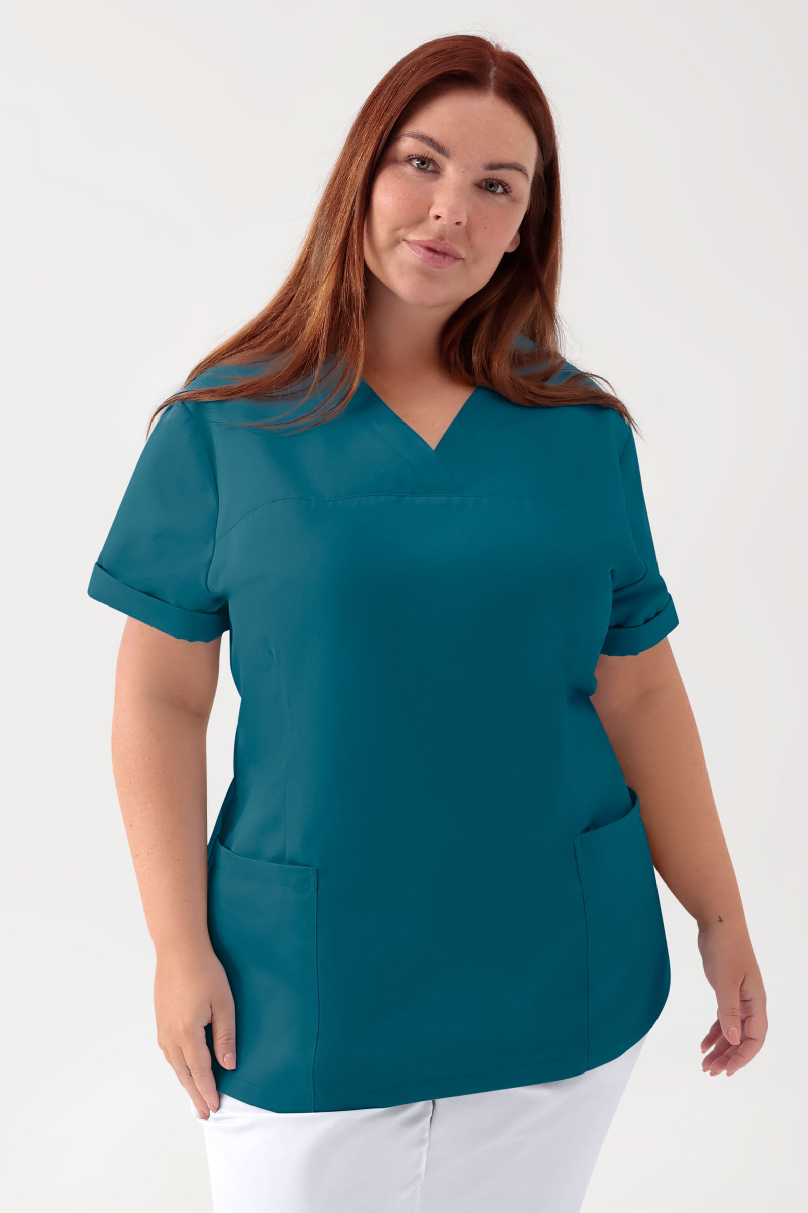 Damen Schlupfkasack Stretch - V-Ausschnitt petrol