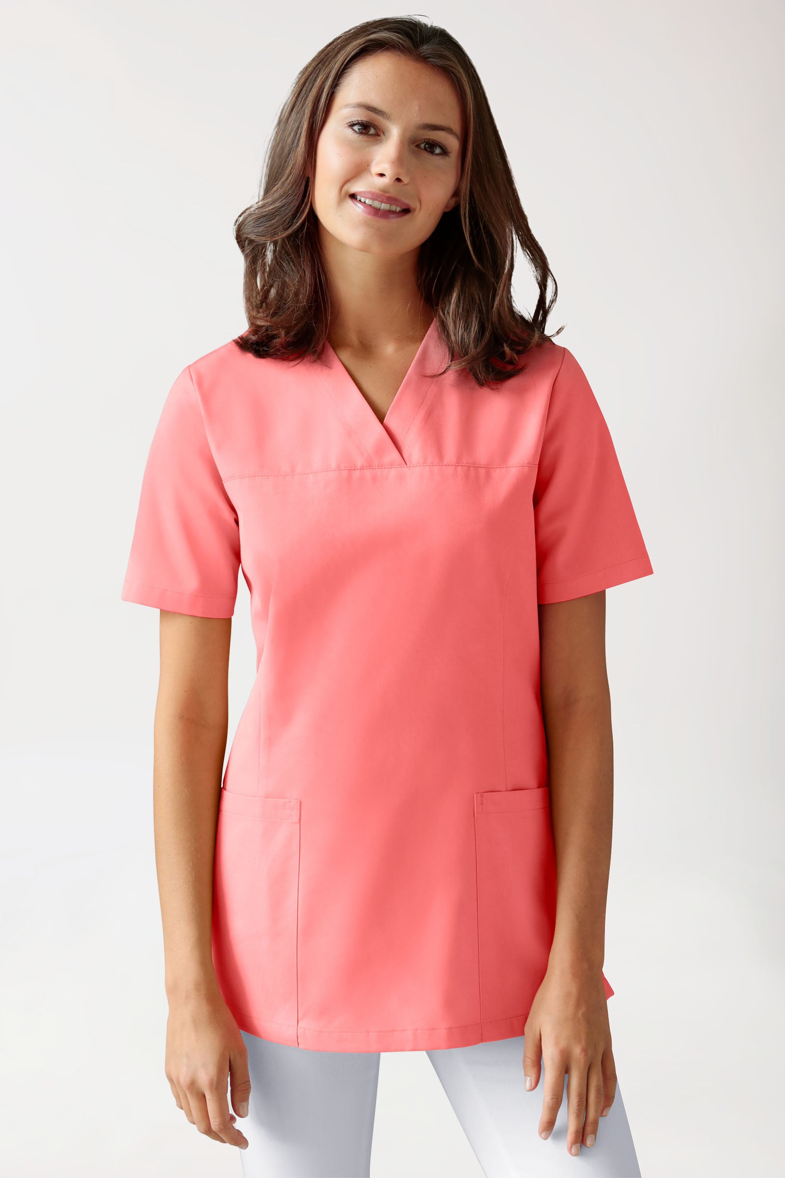 JUST STRONG Schlupfkasack Damen - V-Ausschnitt pfirsichrosa, Vorderansicht