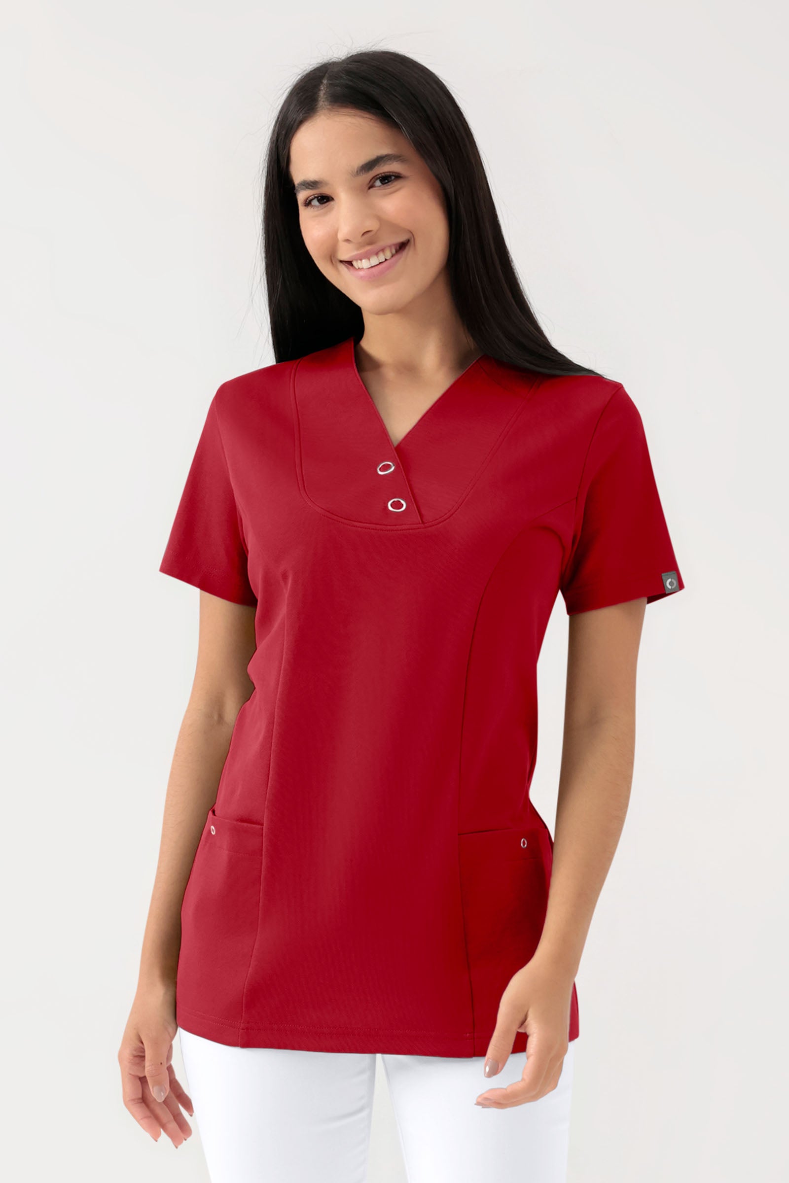 COMFY FLEX Stretch Schlupfkasack Damen - mit Druckknöpfen rot, Vorderansicht