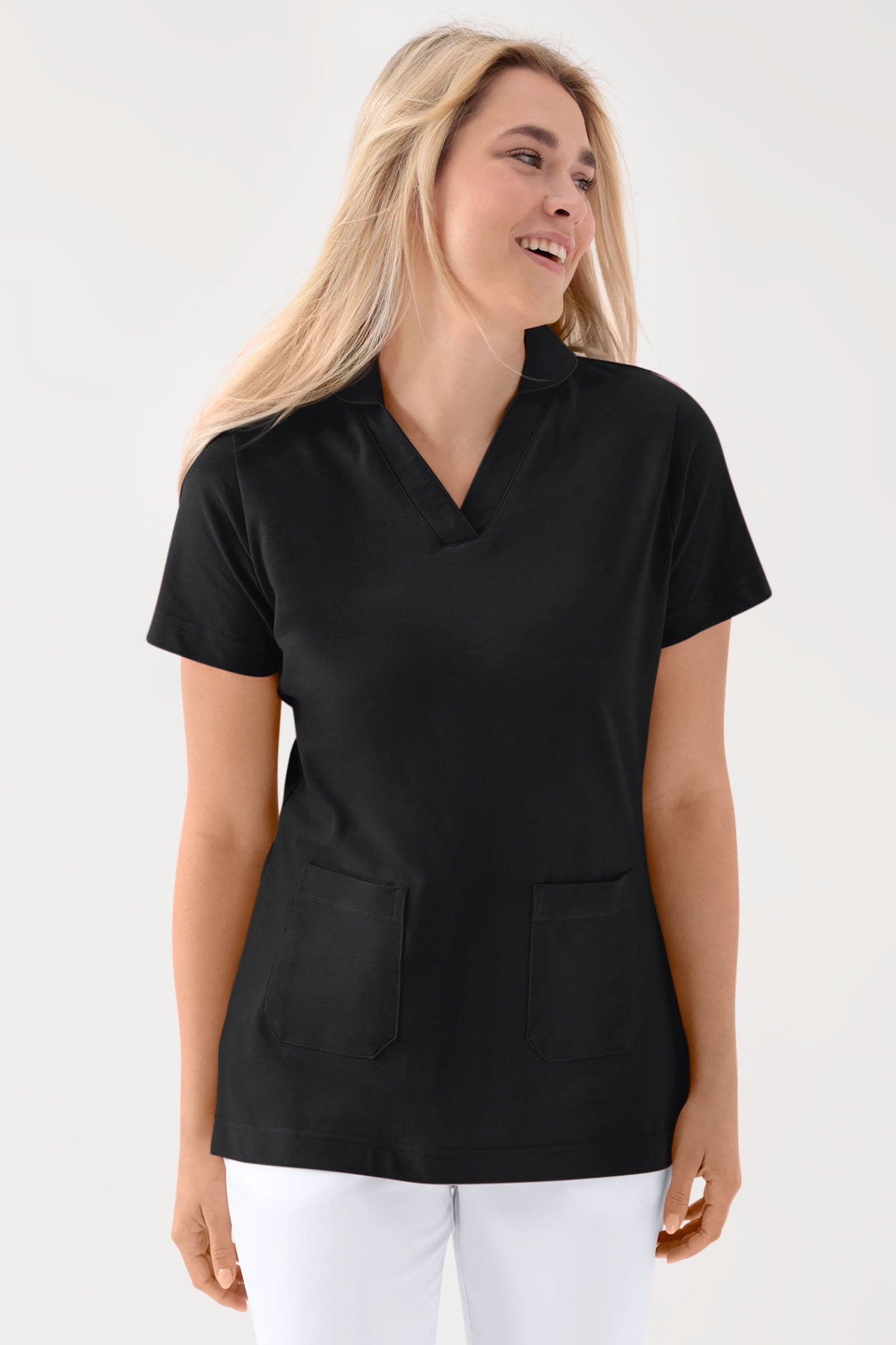 COMFY FLEX Stretch Schlupfkasack Damen - Schalkragen schwarz