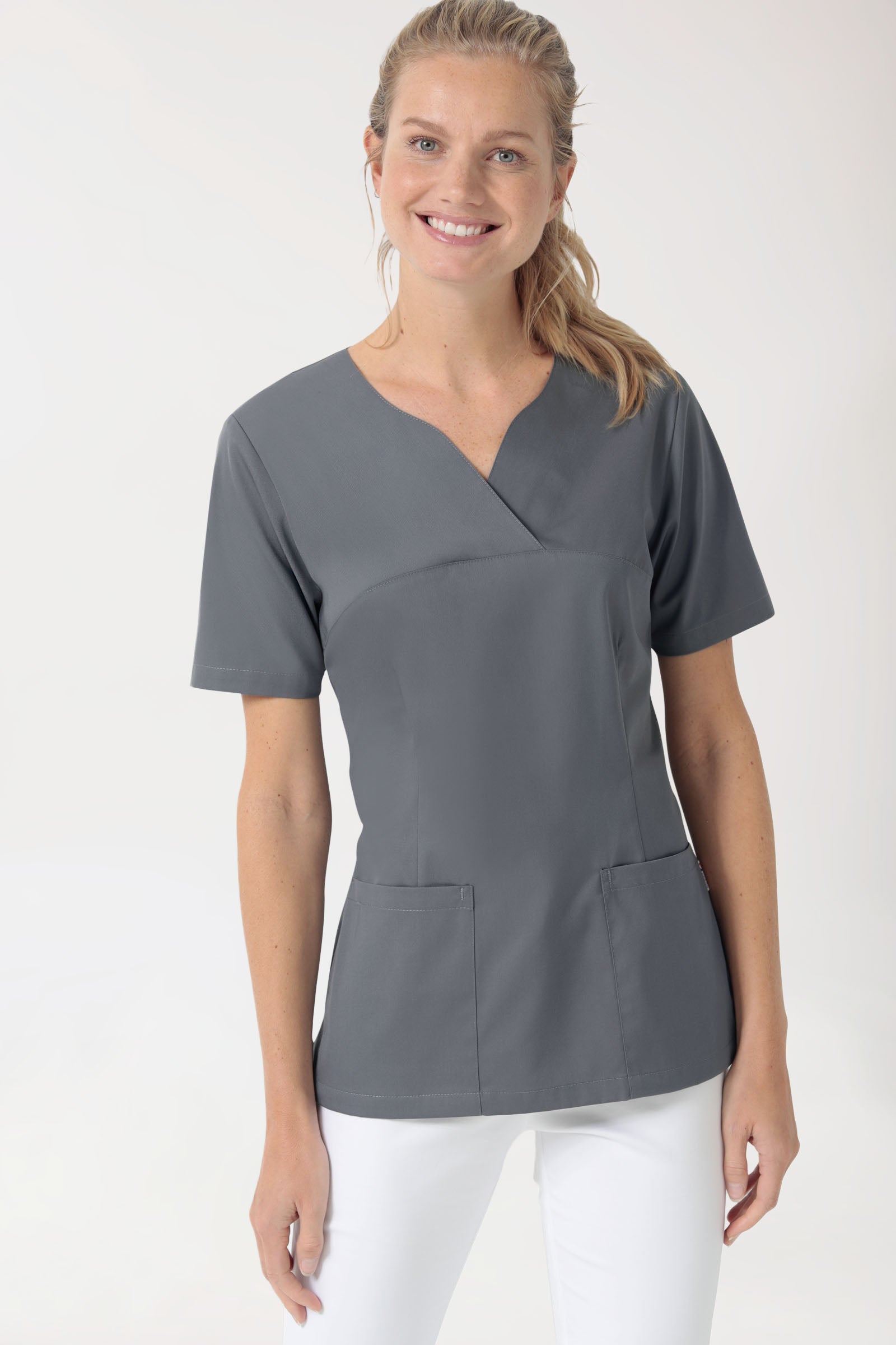 CORE Schlupfkasack Damen - Herzausschnitt steingrau, Vorderansicht