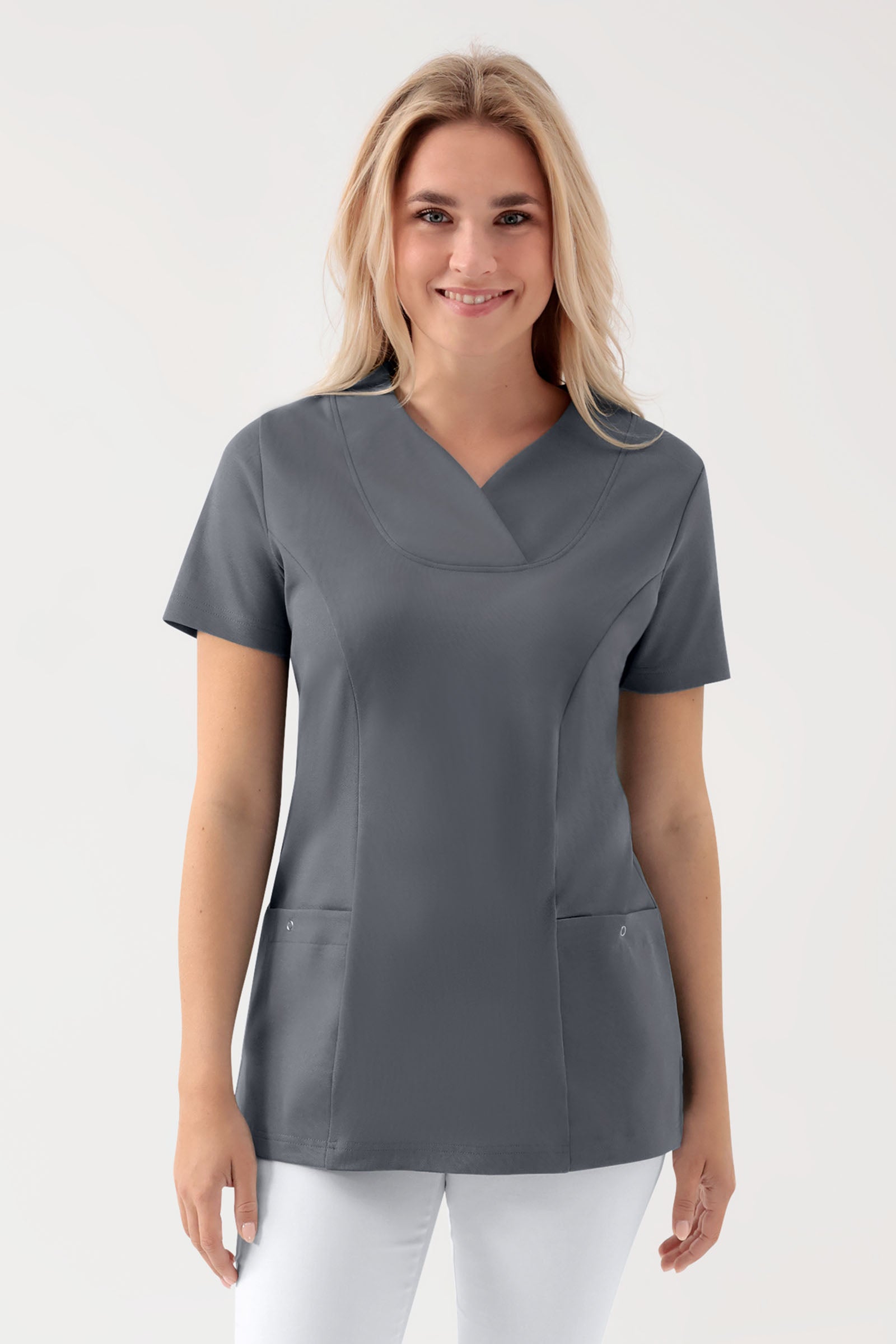 COMFY FLEX Stretch Schlupfkasack Damen - Herzausschnitt steingrau, Vorderansicht
