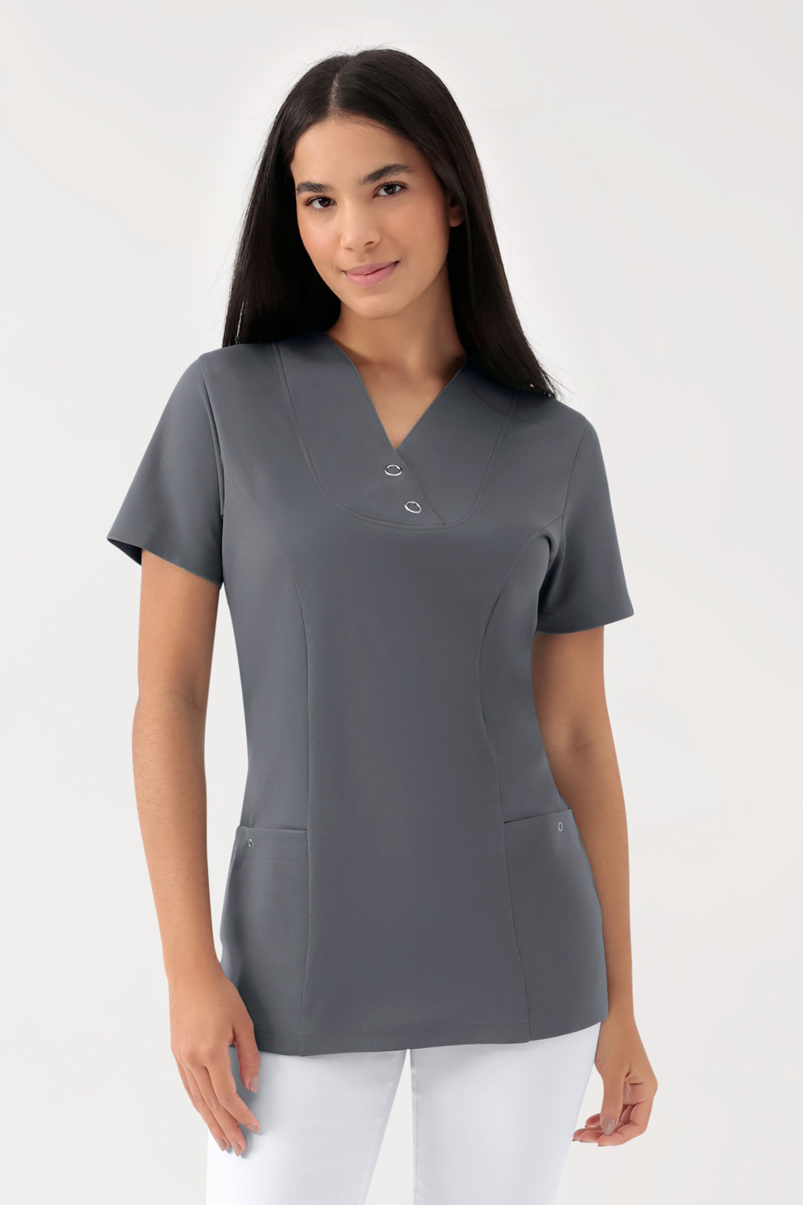 COMFY FLEX Stretch Schlupfkasack Damen - mit Druckknöpfen steingrau