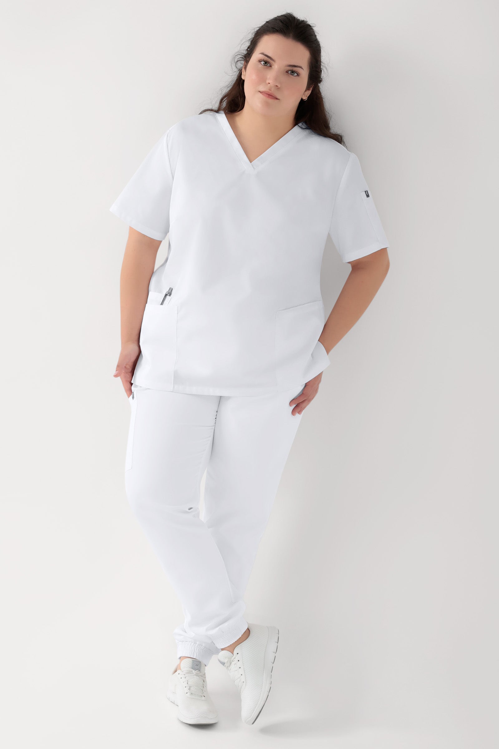 GREEN Stretch Schlupfkasack Damen - V-Ausschnitt weiß, Vorderansicht