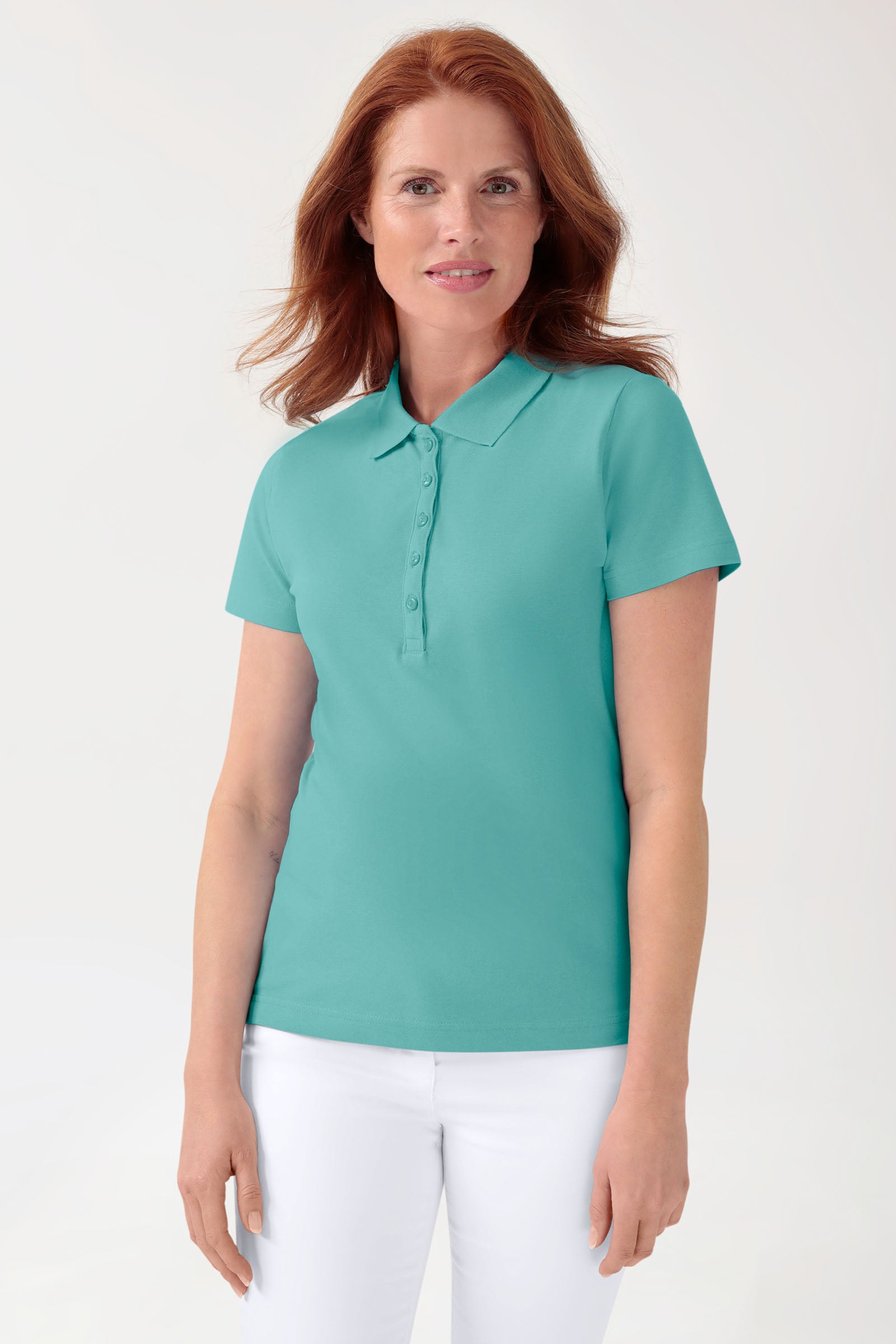 Stretch Shirt Damen - Polokragen aqua green, Vorderansicht