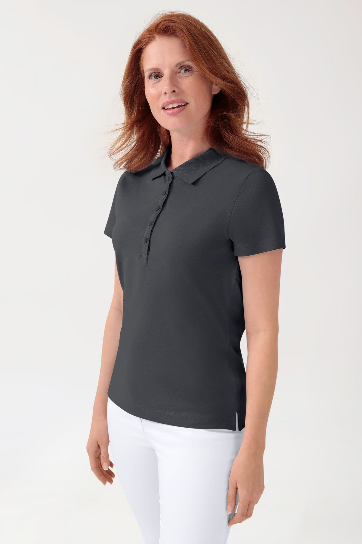 Stretch Shirt Damen - Polokragen erzgrau