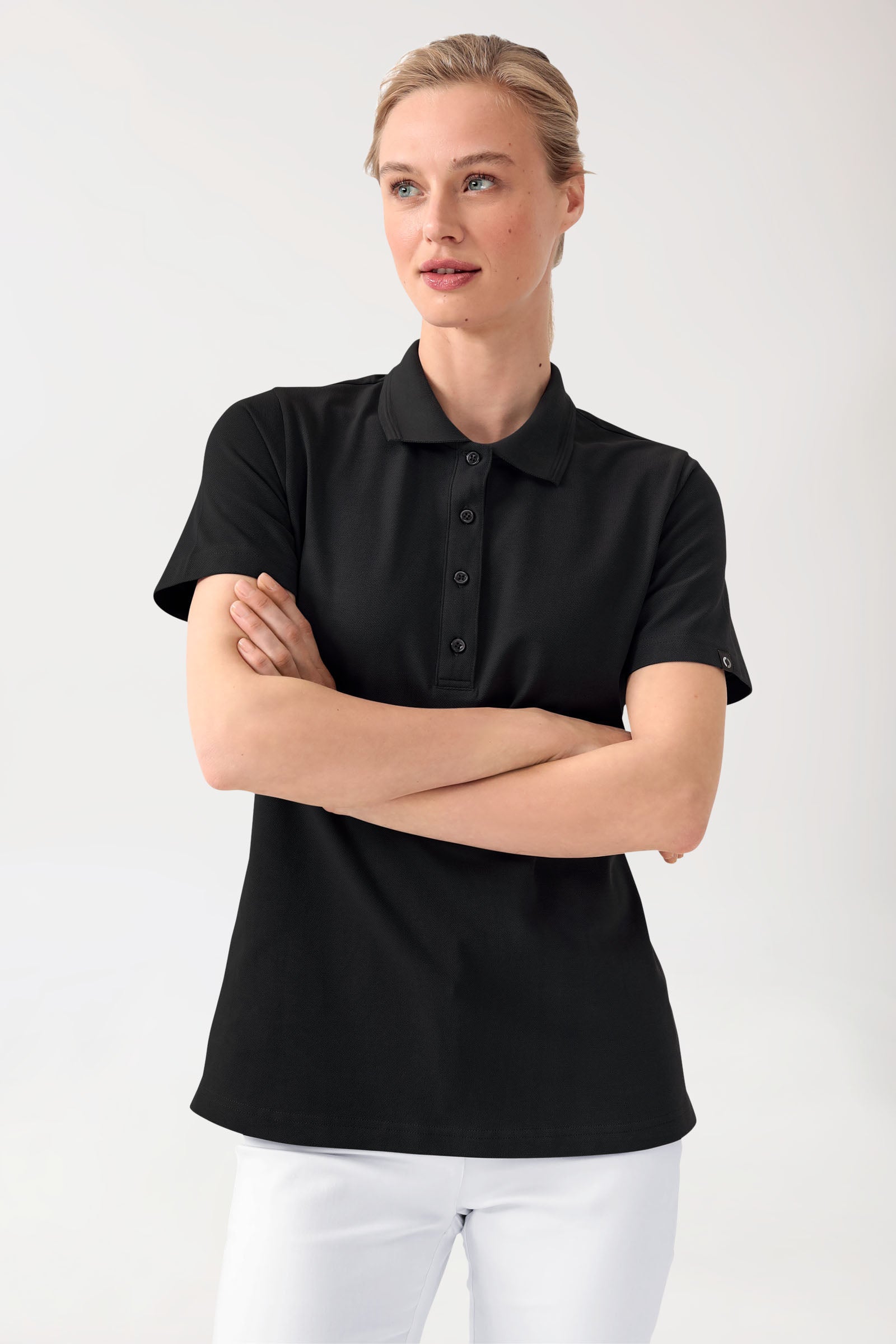 COMFY FLEX Stretch Shirt Damen - Polokragen schwarz