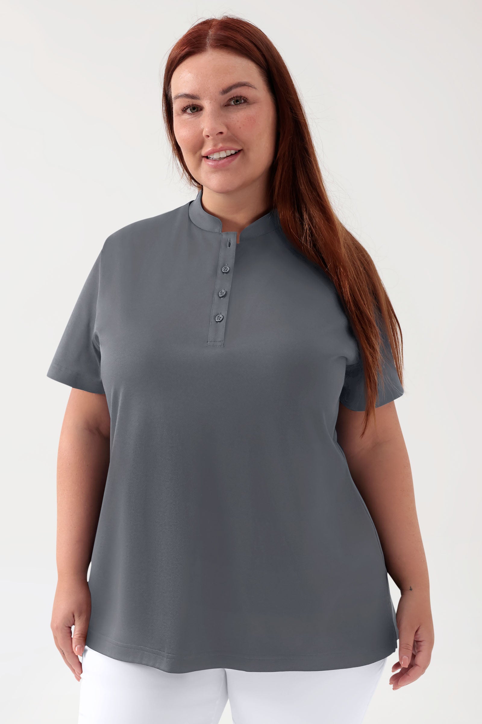 COMFY FLEX Stretch Shirt Damen - Stehkragen steingrau