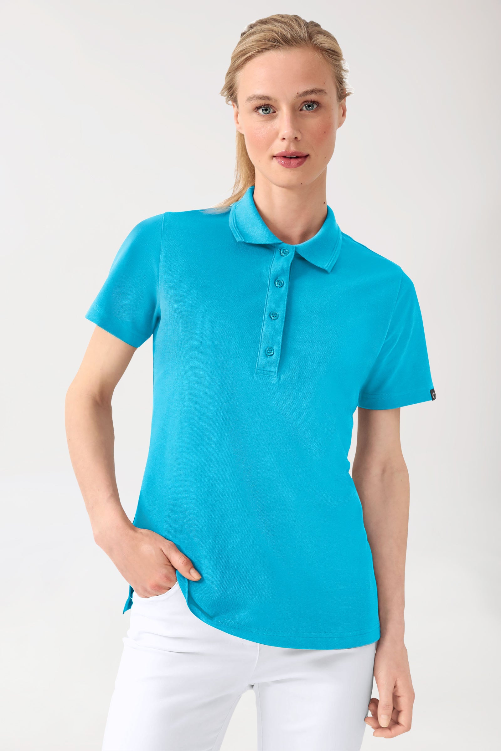 COMFY FLEX Stretch Shirt Damen - Polokragen türkis