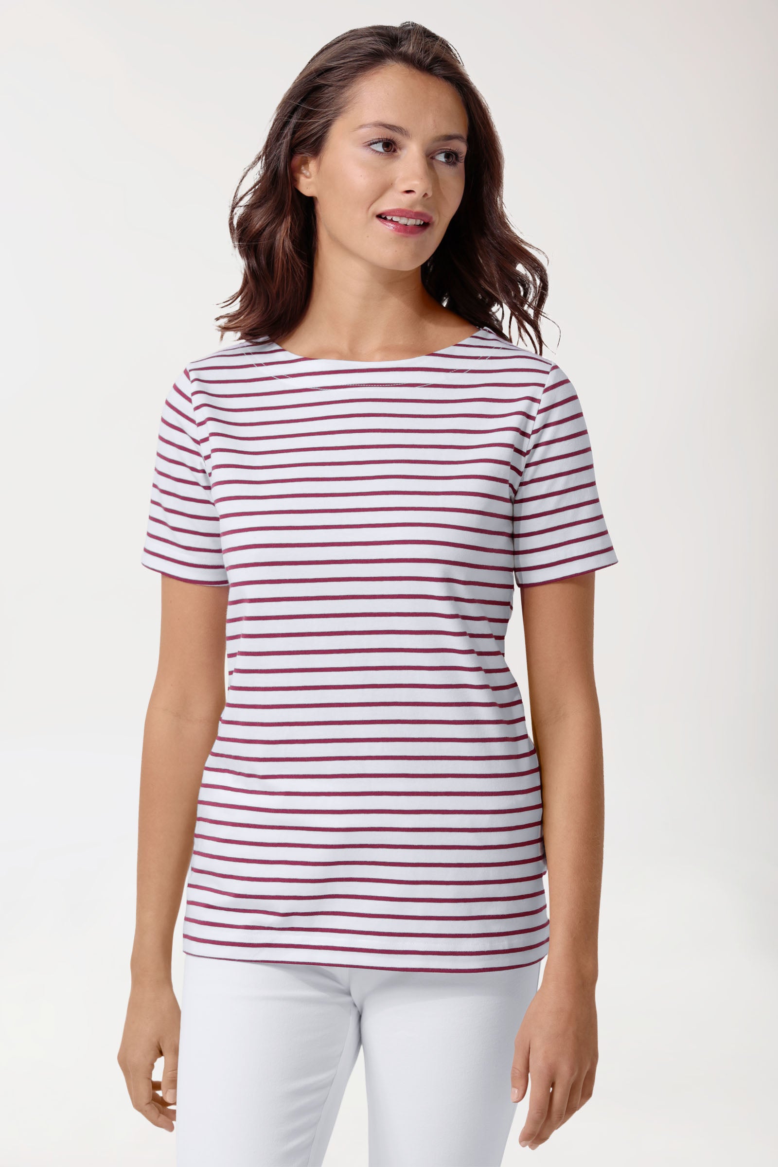 Shirt Damen - 1/2 Arm weiß/bordeaux