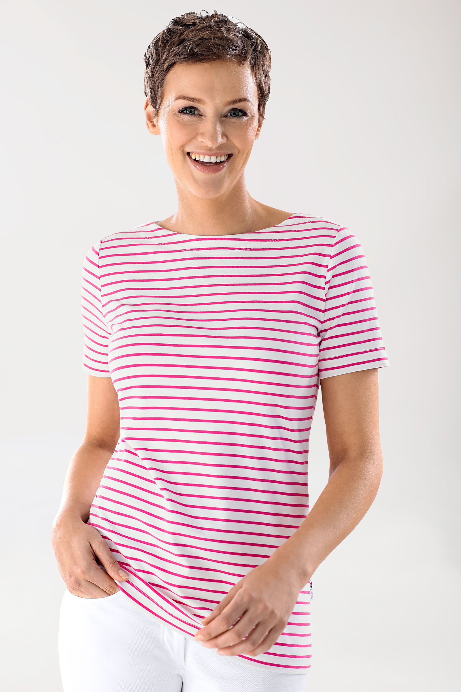 Shirt Damen - 1/2 Arm weiß/pink, Vorderansicht