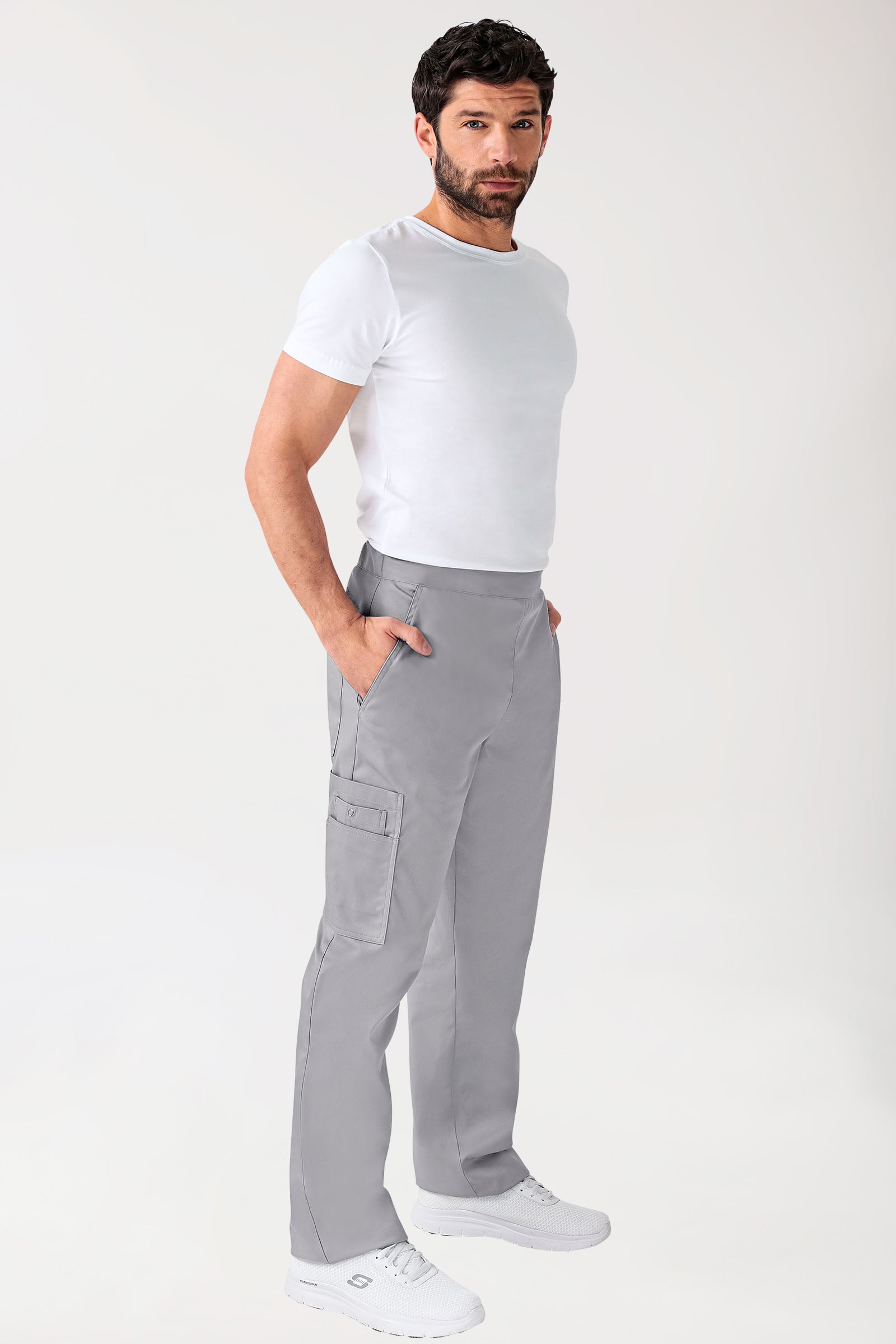 CLINIC STRETCH Hose Unisex - mit Beintasche Kurzgr. grau, Vorderansicht