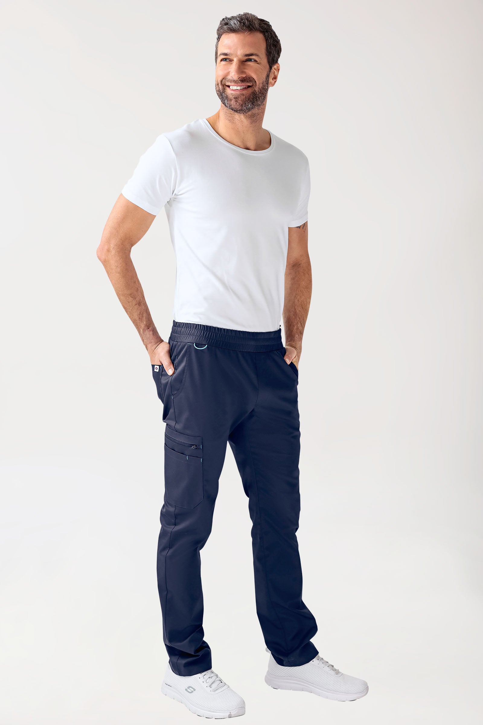 CLINIC STRETCH Hose Herren - gerader Saum navy/himmelblau, Vorderansicht