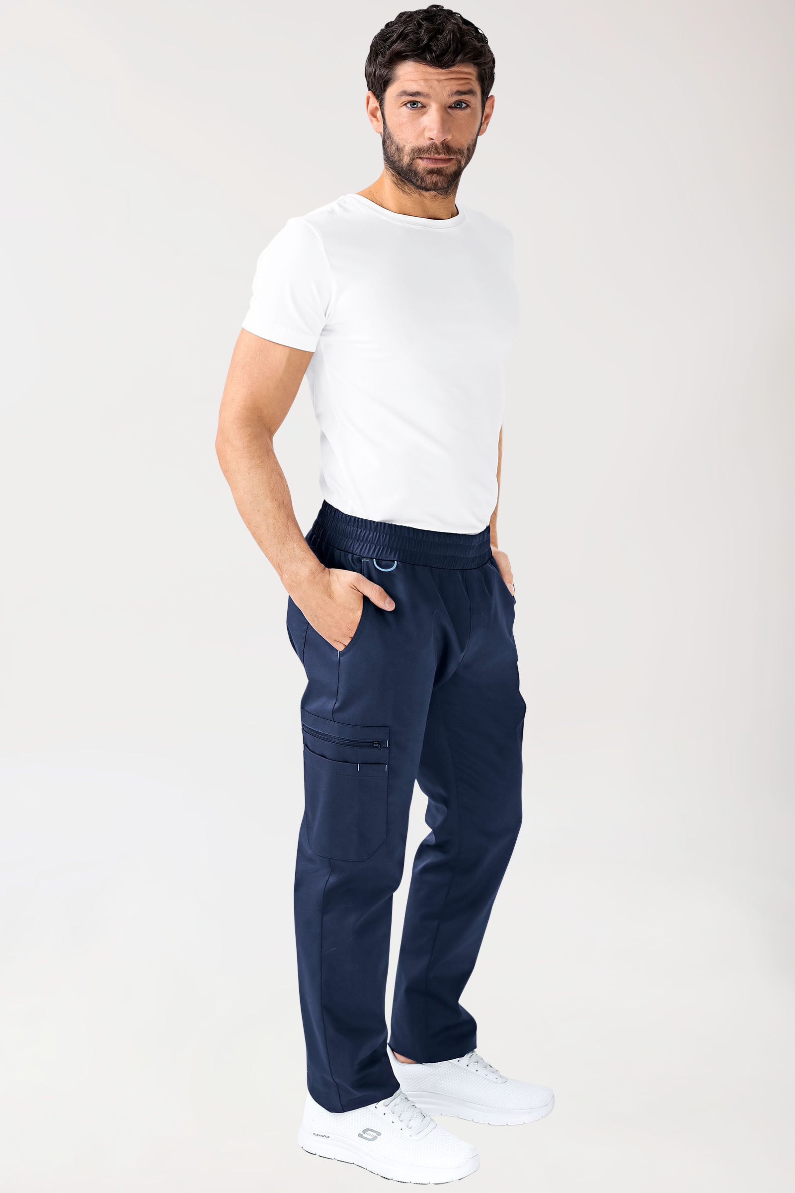 CLINIC STRETCH Hose Herren - gerader Saum Kurzgr. navy/himmelblau, Vorderansicht