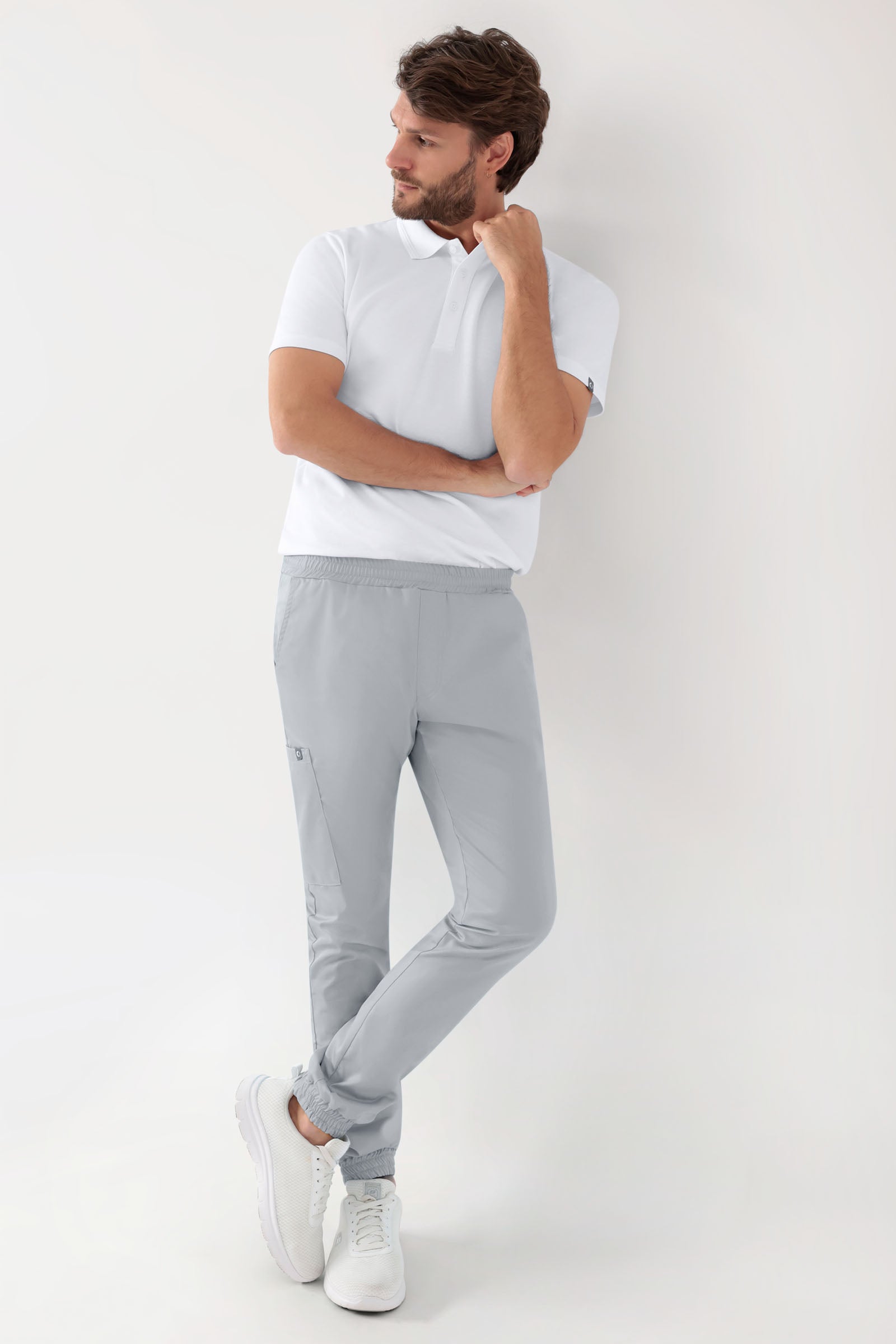 GREEN Stretch Hose Herren - Jogpants Style perlgrau, Vorderansicht