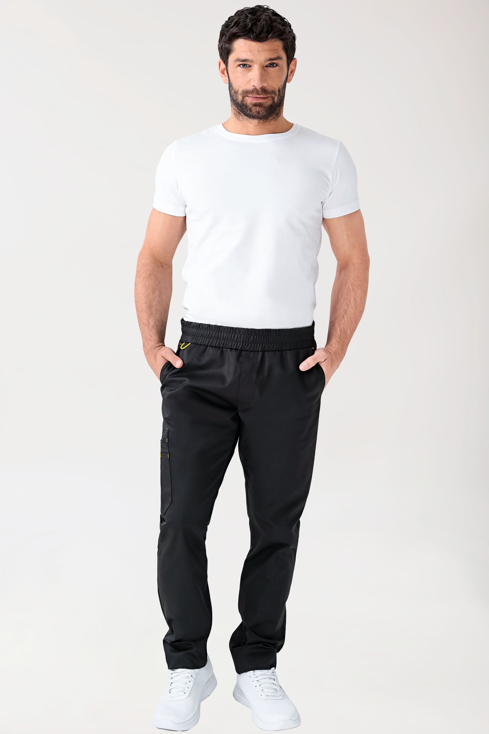 CLINIC STRETCH Hose Herren - gerader Saum Kurzgr. schwarz/gelb