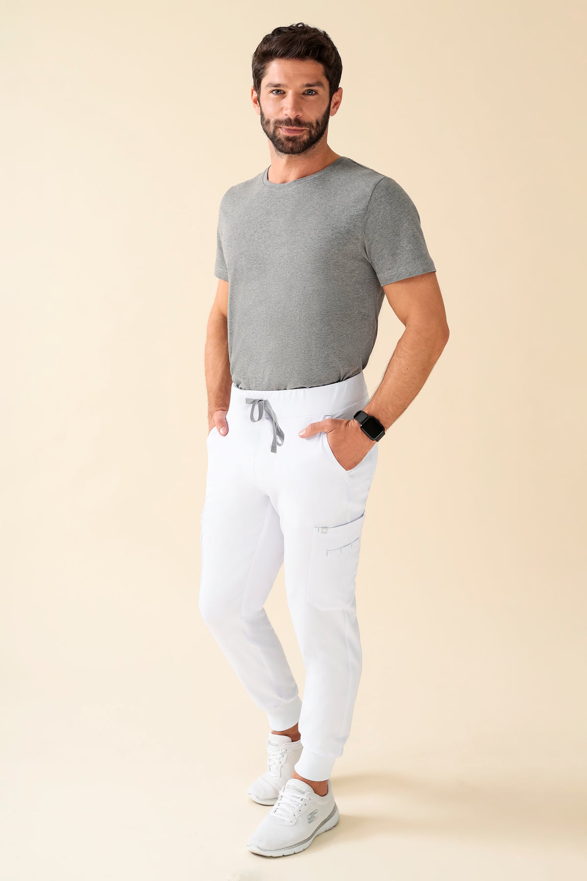 KAERE Hose Herren - Saumbündchen Kurzgr. mit Beintaschen weiß