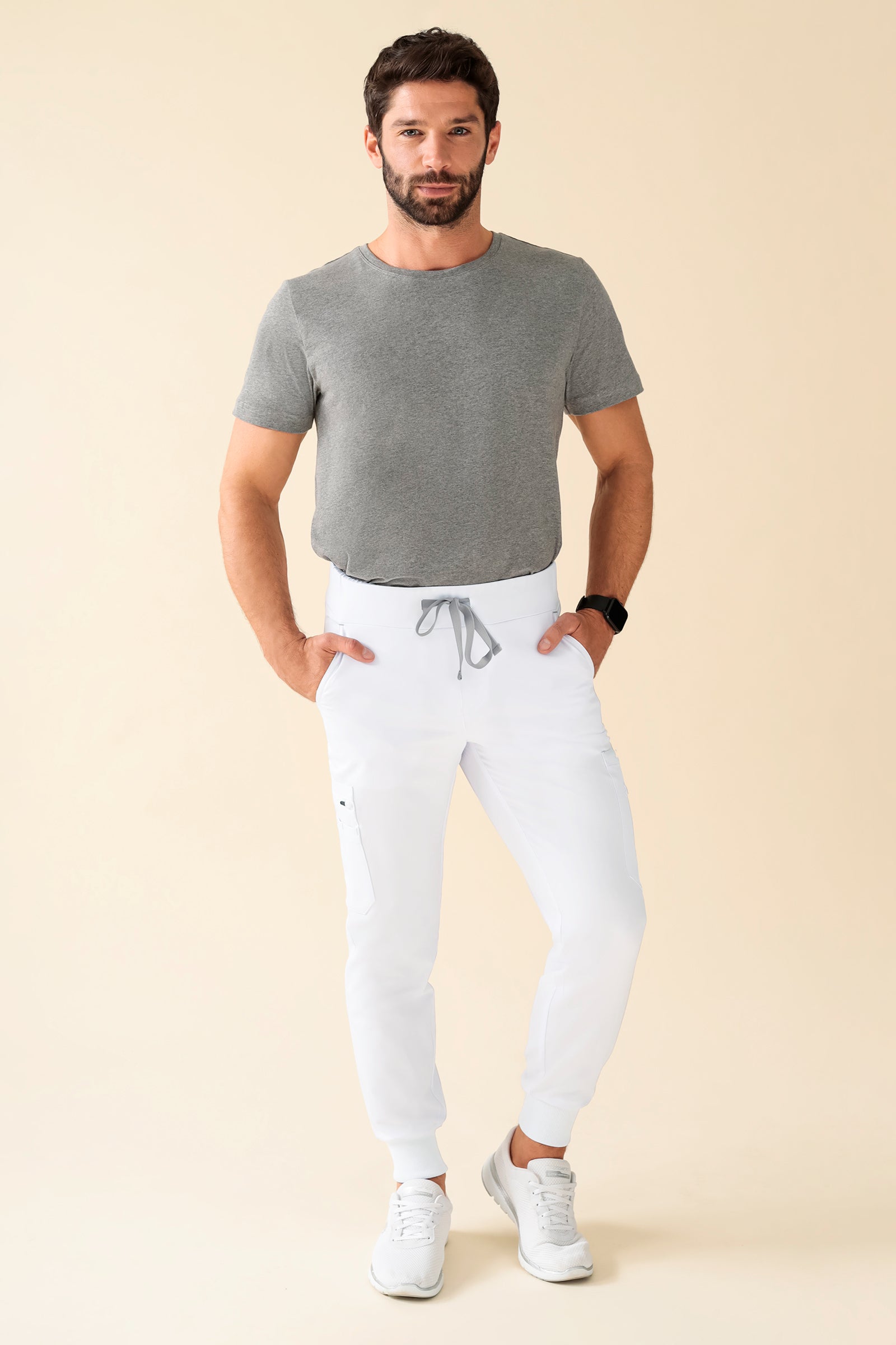 KAERE Hose Herren - Saumbündchen Kurzgr. mit Beintaschen weiß, Vorderansicht