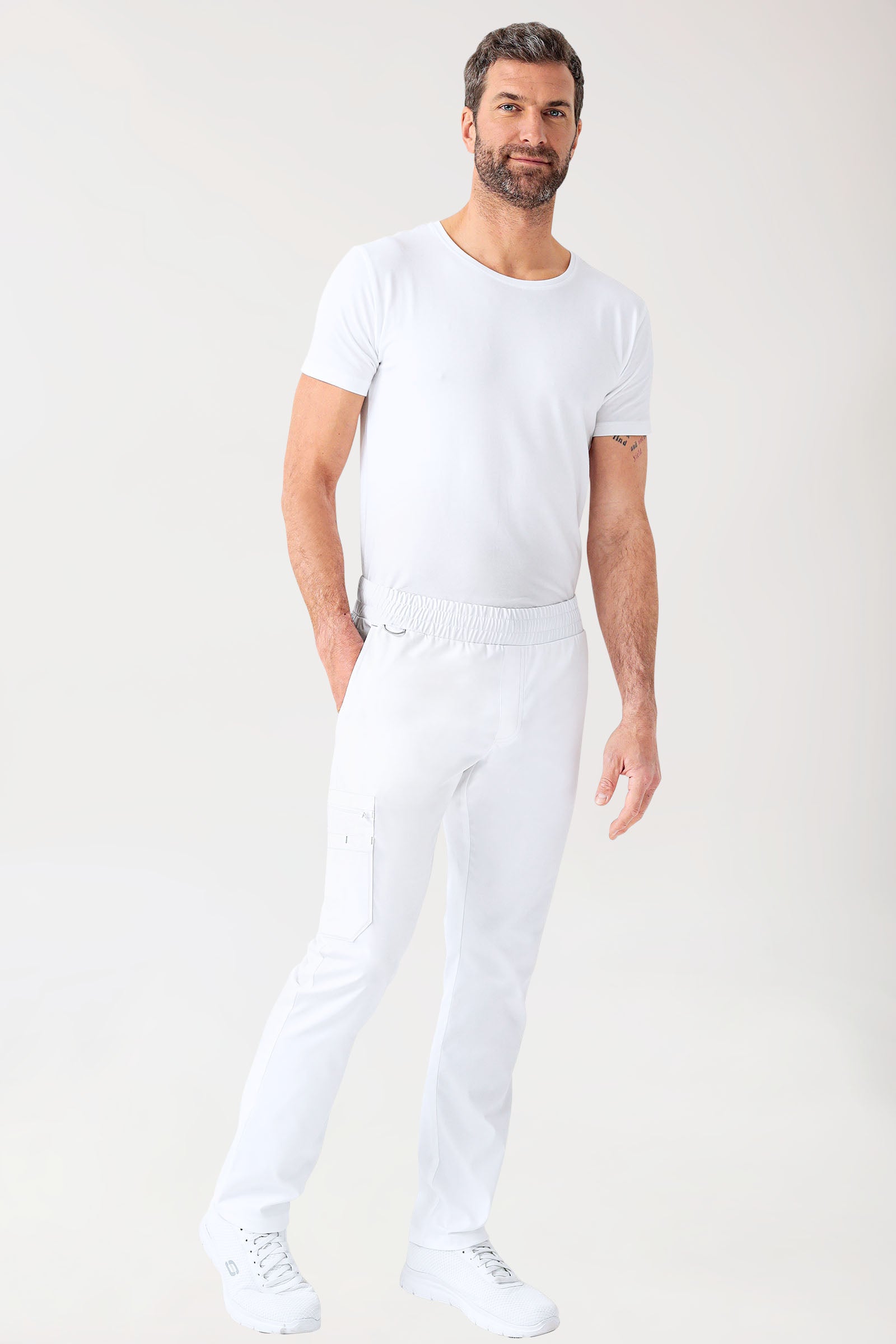CLINIC STRETCH Hose Herren - gerader Saum weiß/grau