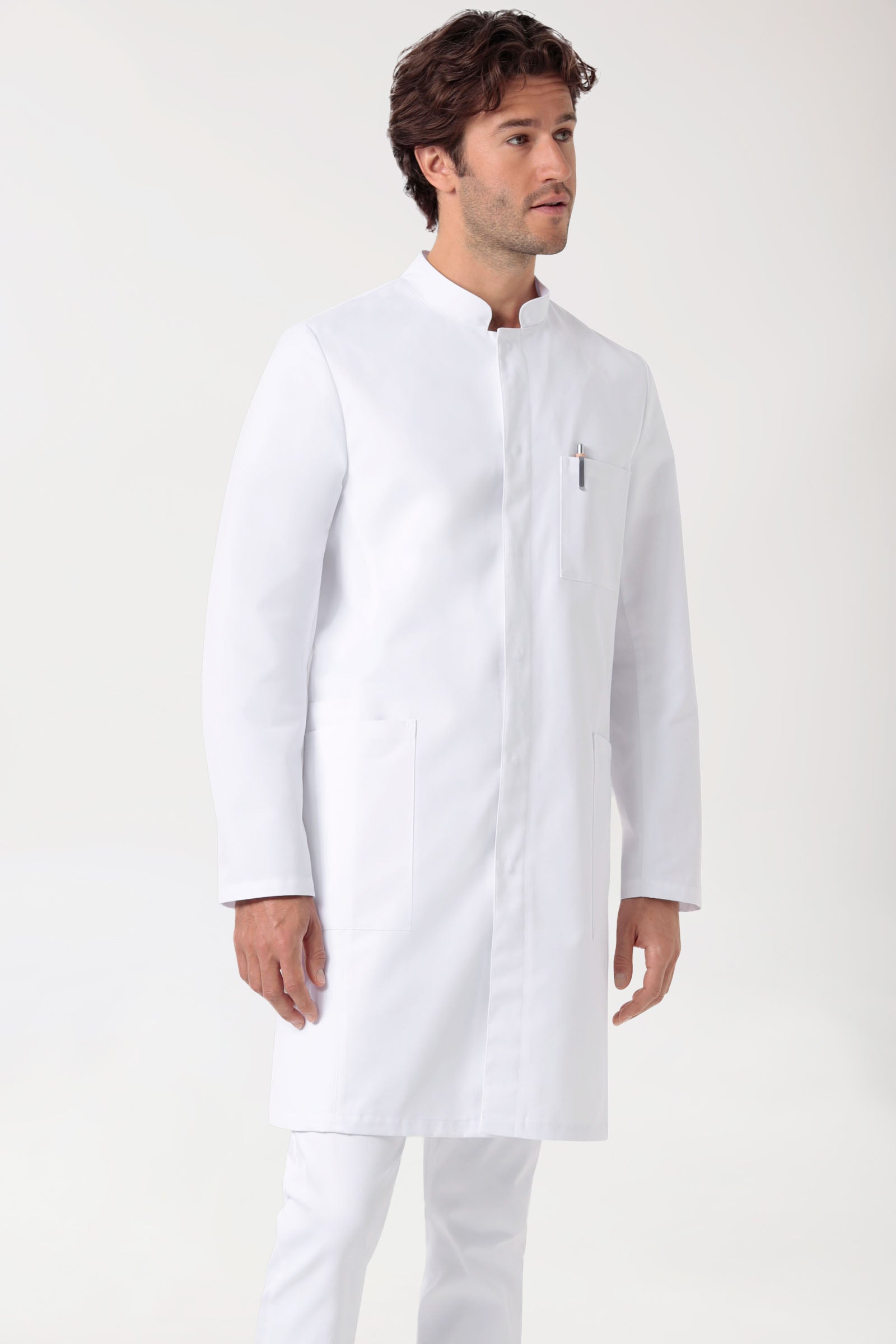 Mantel Herren - Stehkragen weiß, Vorderansicht