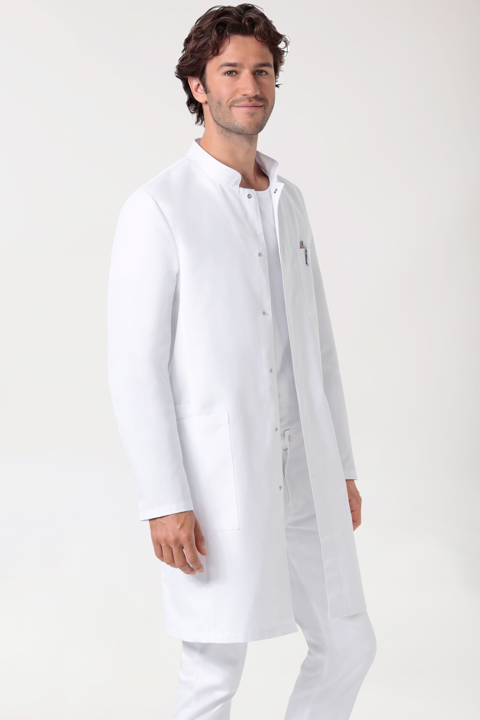 Mantel Herren - Stehkragen weiß, Vorderansicht