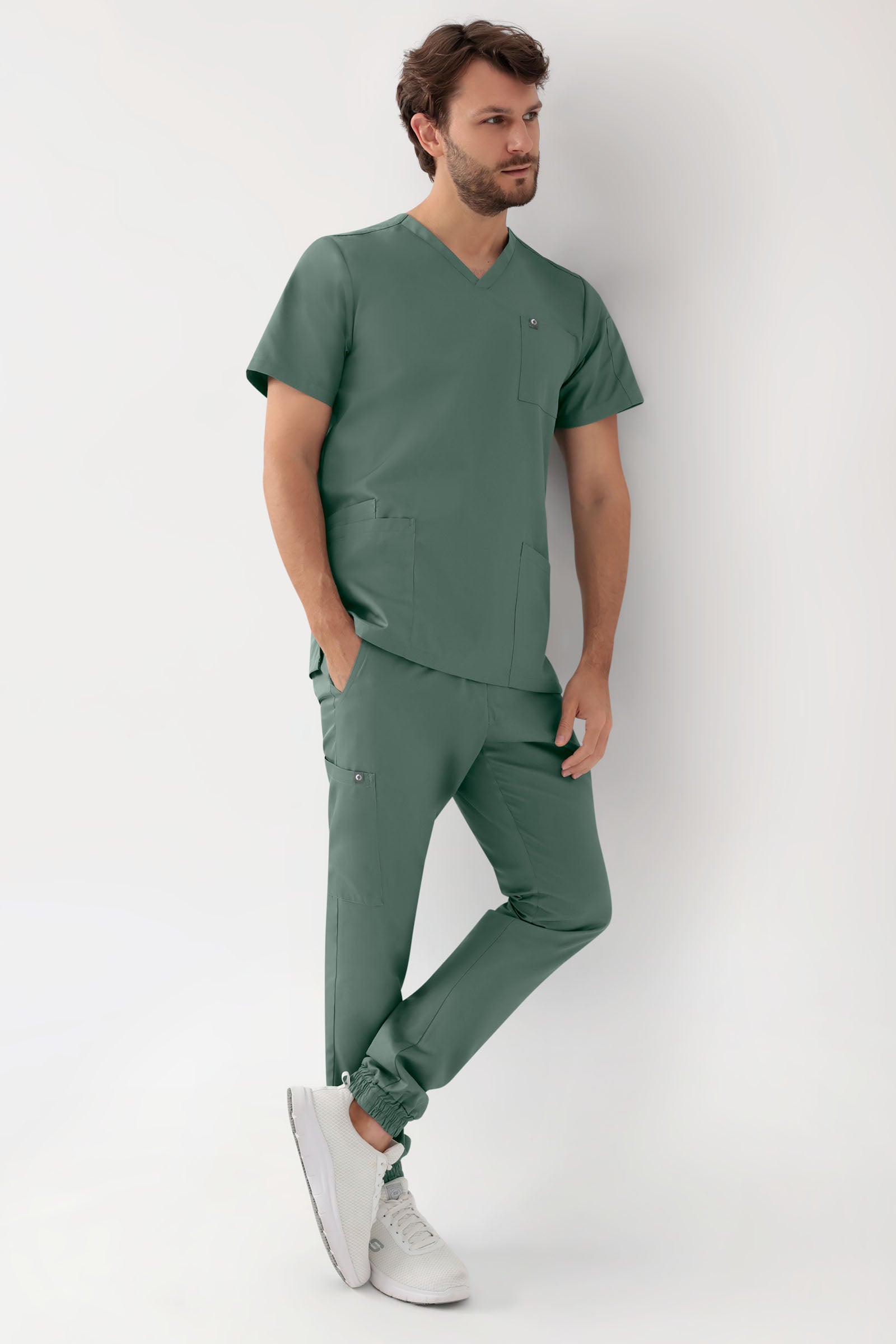 GREEN Stretch Schlupfkasack Herren - V-Ausschnitt dunkelgrün