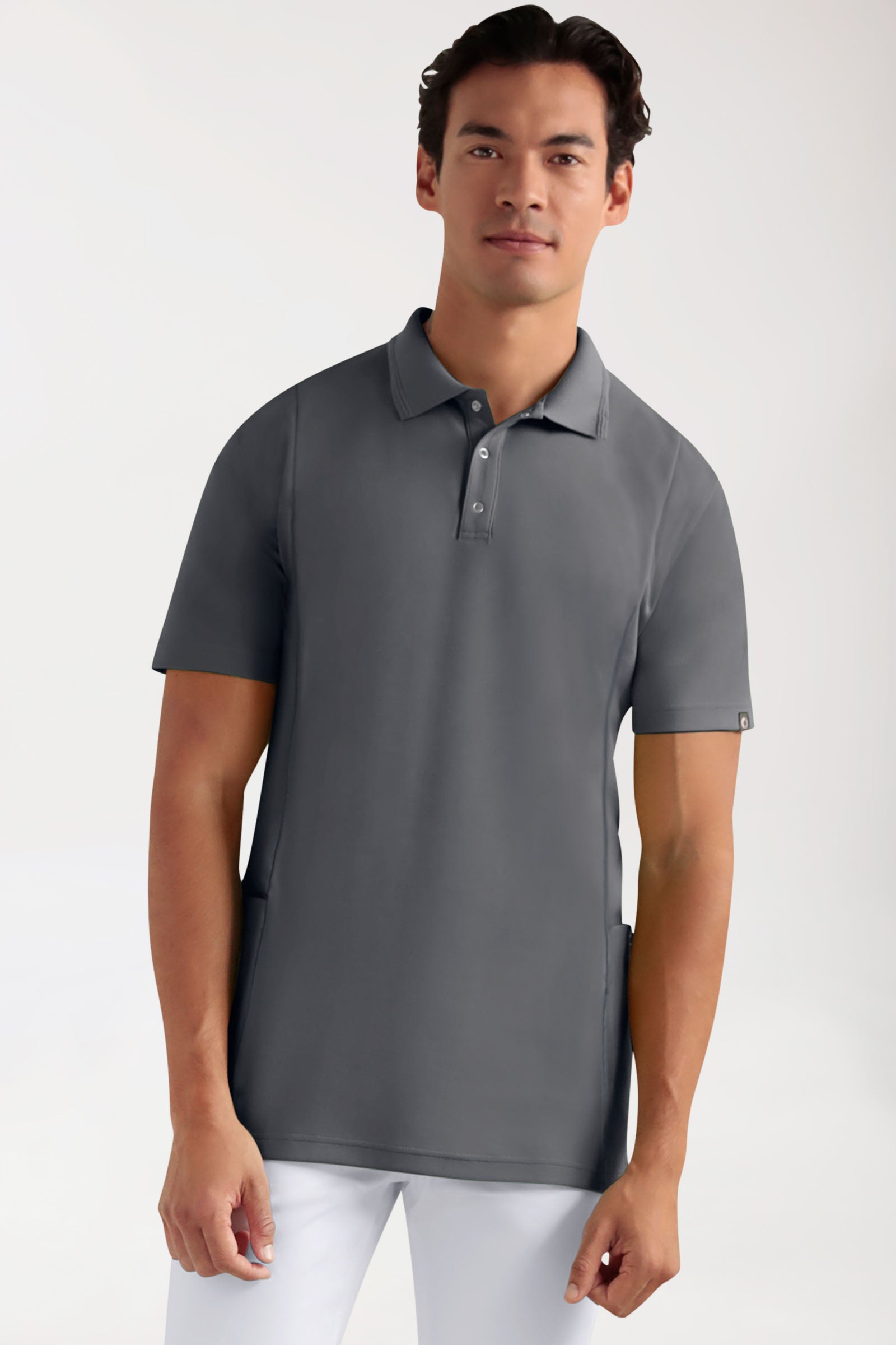 COMFY FLEX Stretch Schlupfkasack Herren - Polokragen steingrau, Vorderansicht