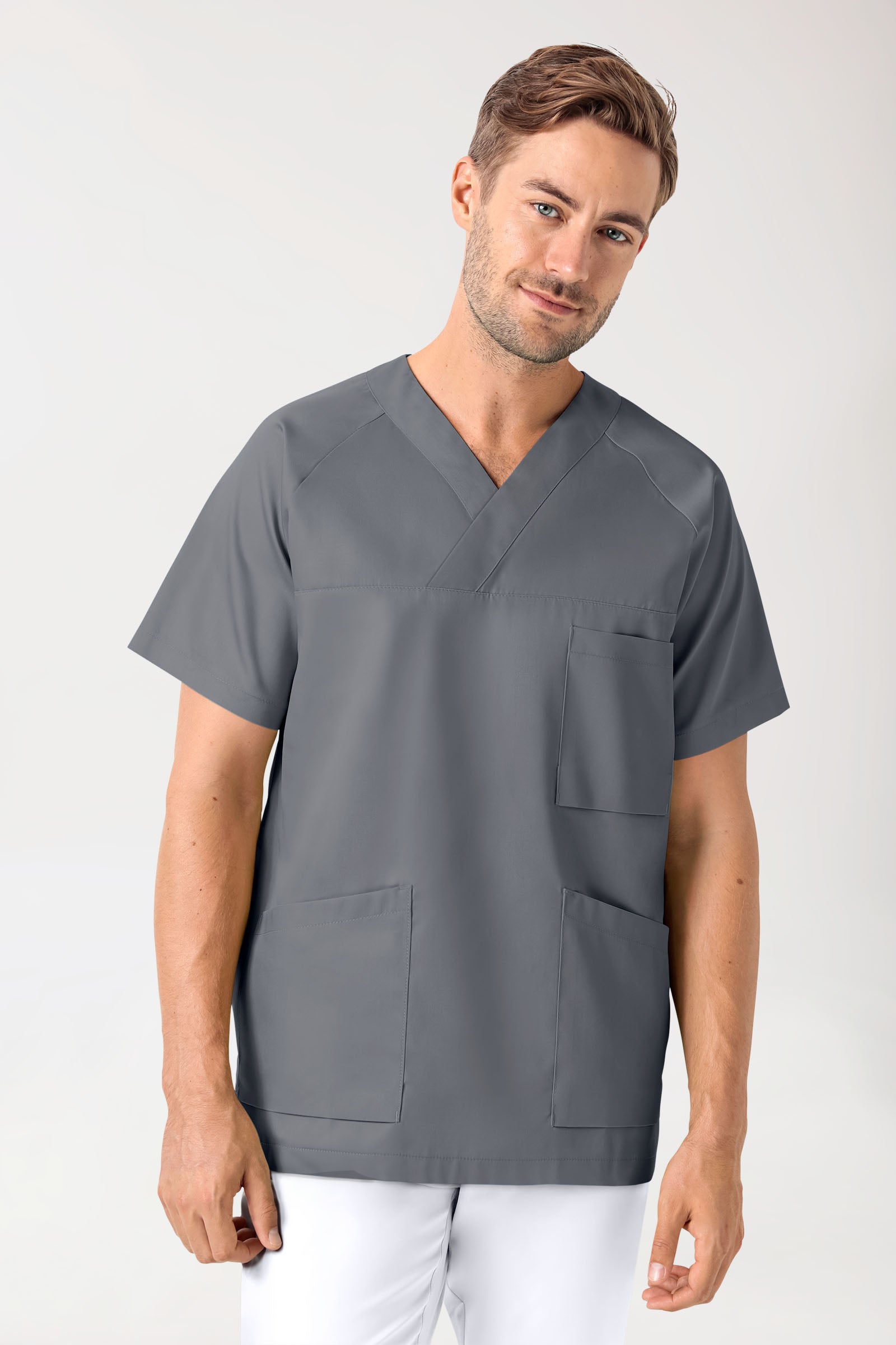 DER Kasack-Kasack Herren - V-Ausschnitt steingrau, Vorderansicht