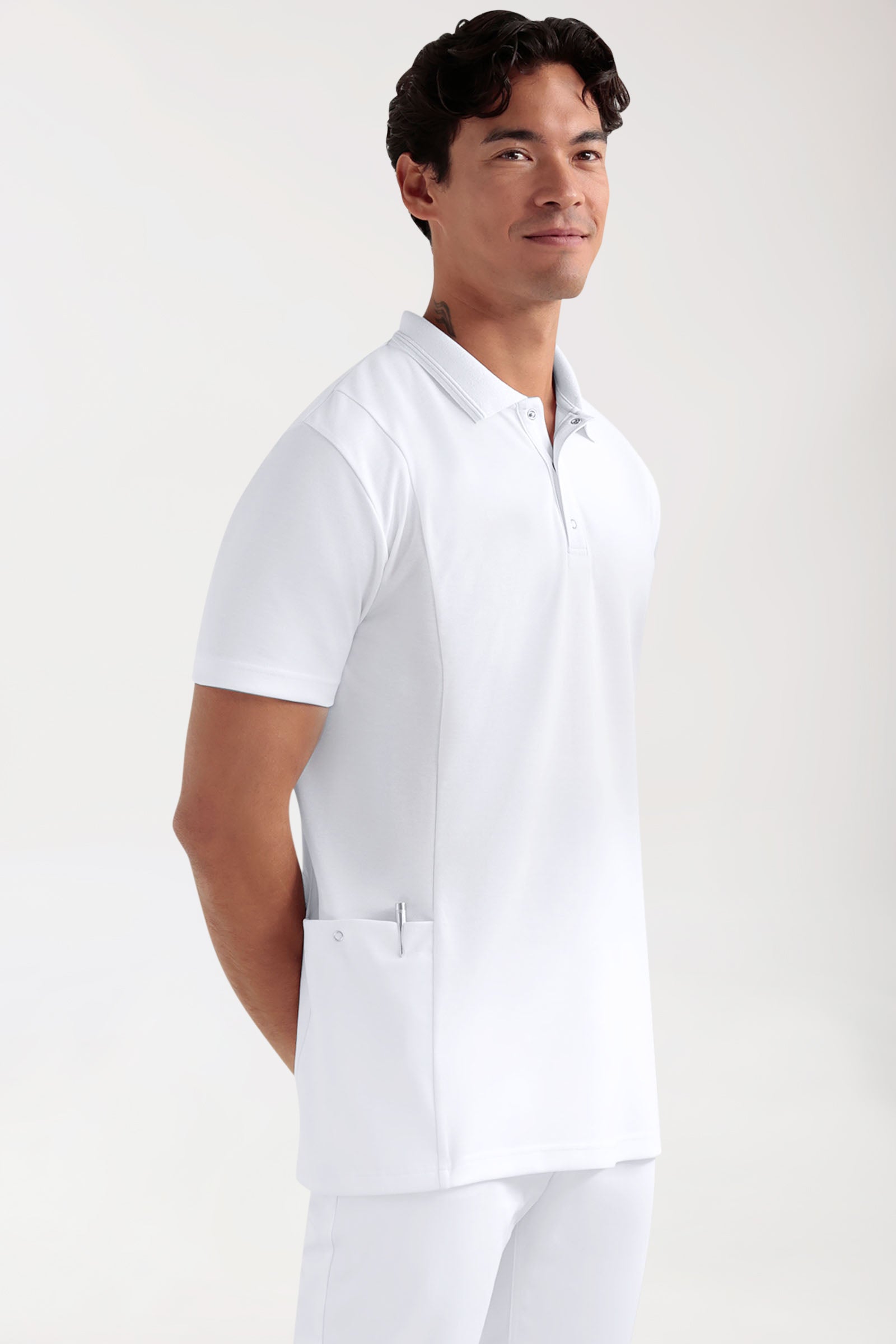 COMFY FLEX Stretch Schlupfkasack Herren - Polokragen weiß