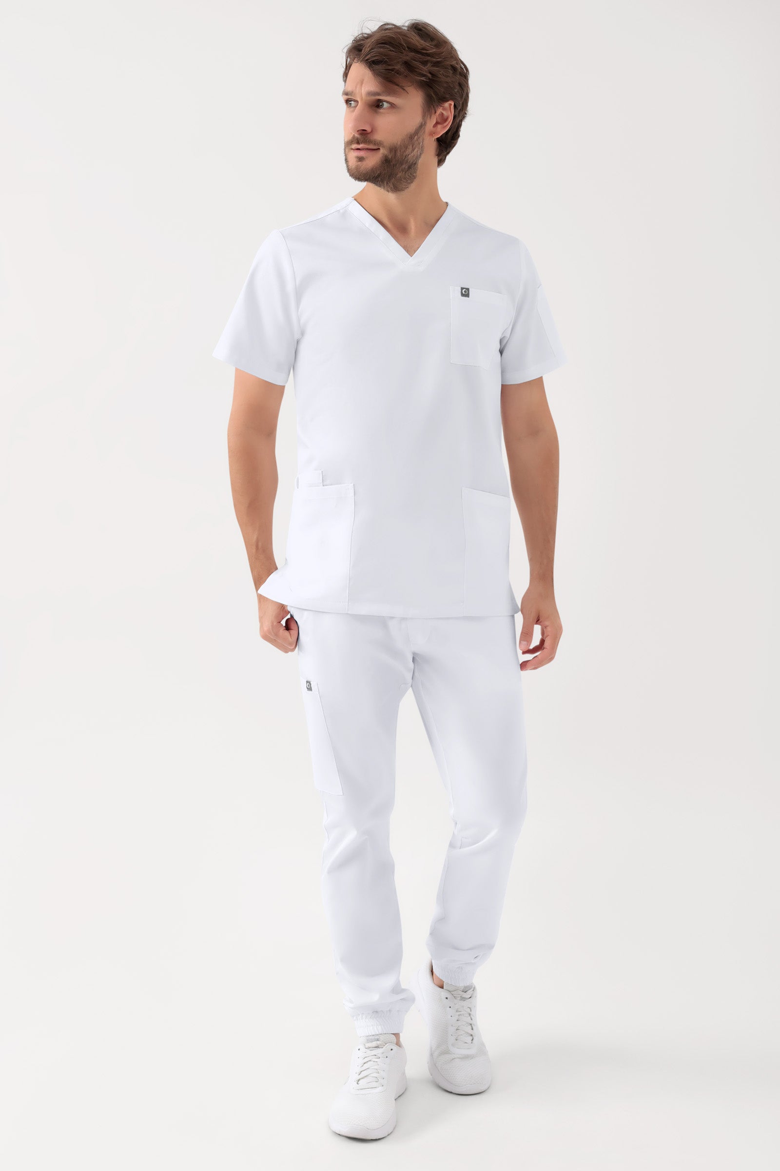 GREEN Stretch Schlupfkasack Herren - V-Ausschnitt weiß