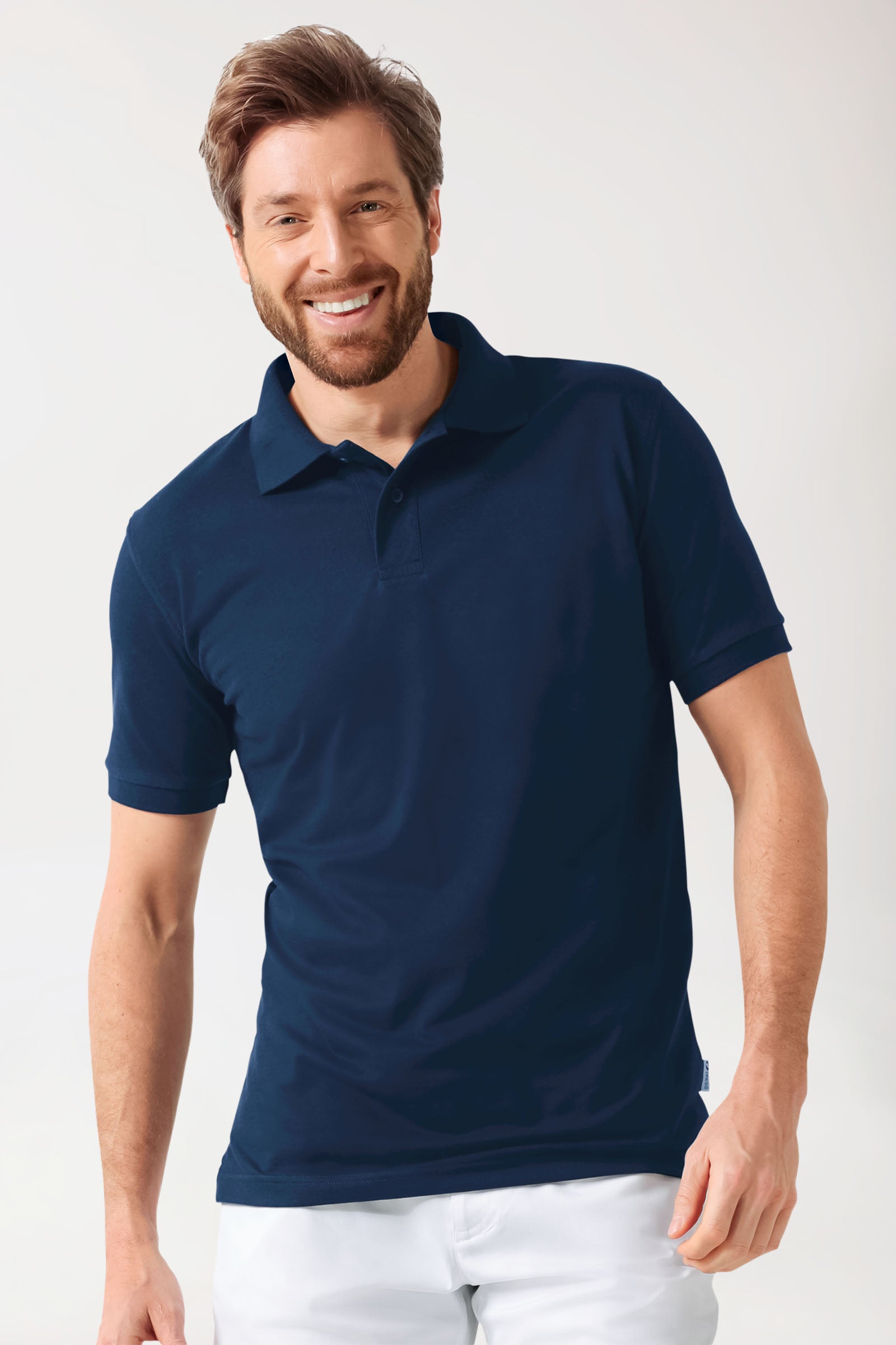 Stretch Shirt Herren - Polokragen navy, Vorderansicht