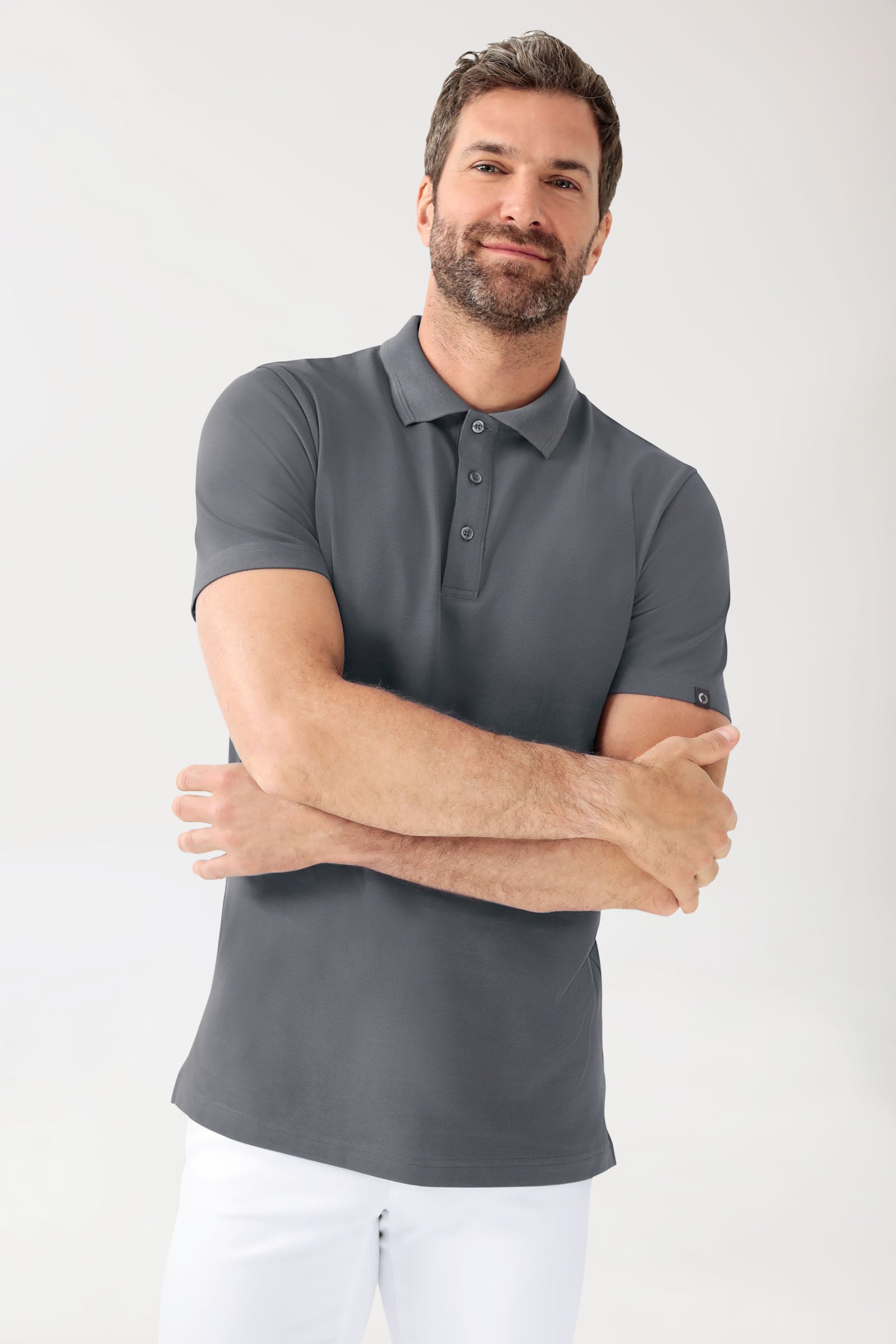 COMFY FLEX Stretch Shirt Herren - Polokragen steingrau, Vorderansicht
