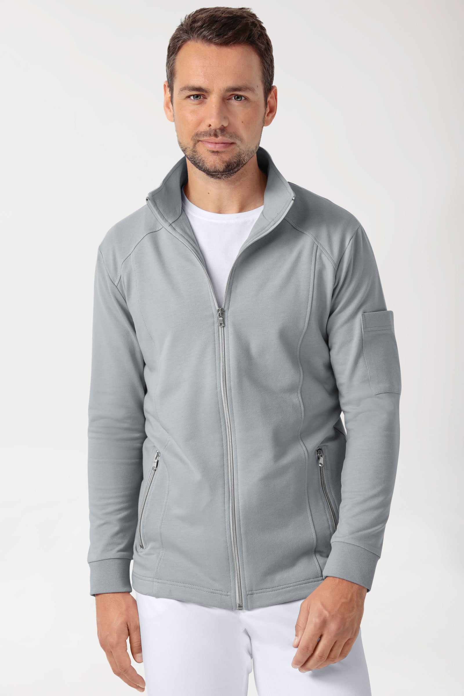 Sweatjacke Herren - Stehkragen grau, Vorderansicht