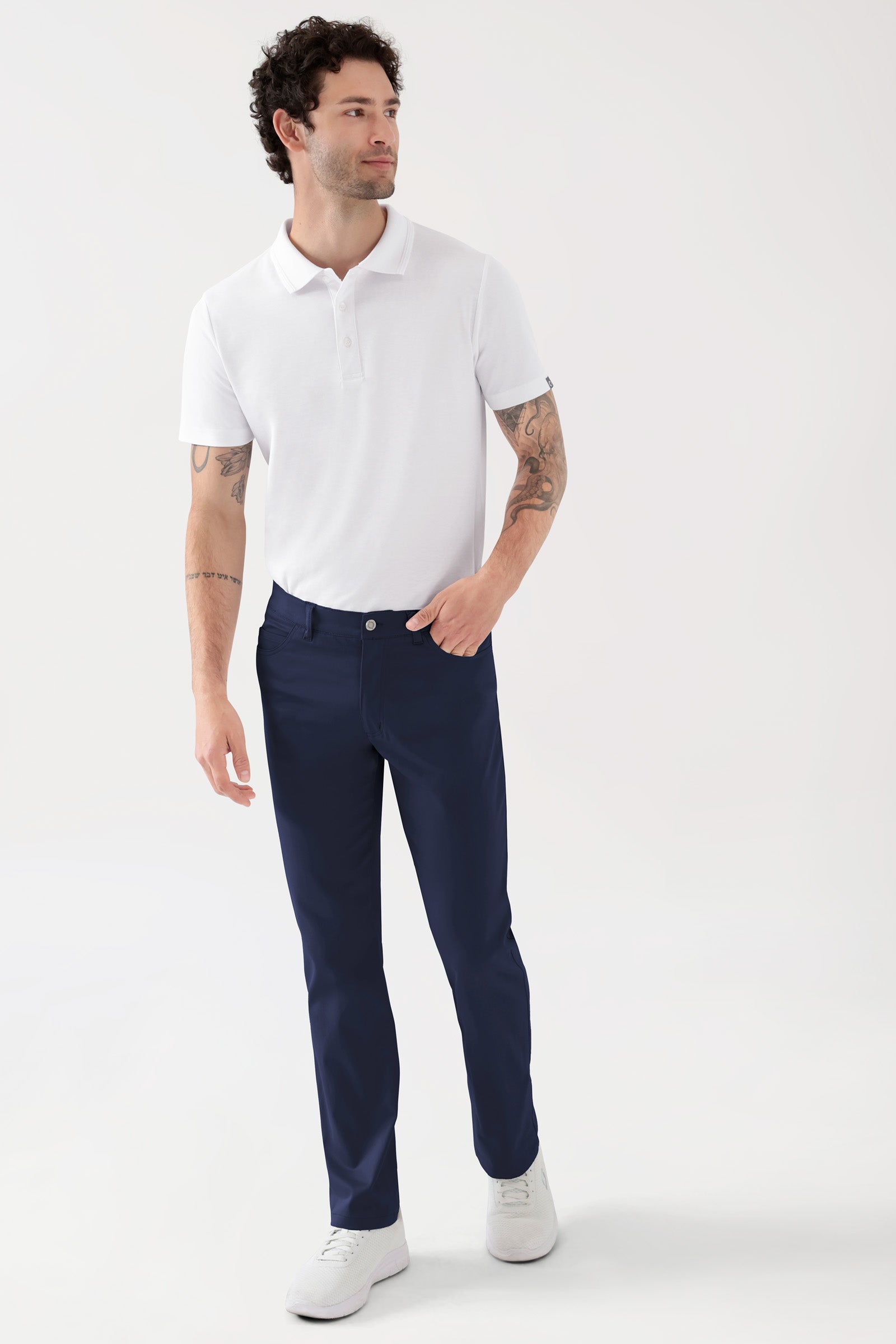 COMFY FLEX 5-Pocket Hose Herren - gerades Bein navy, Vorderansicht Das Model ist 188 cm groß und trägt Größe 48