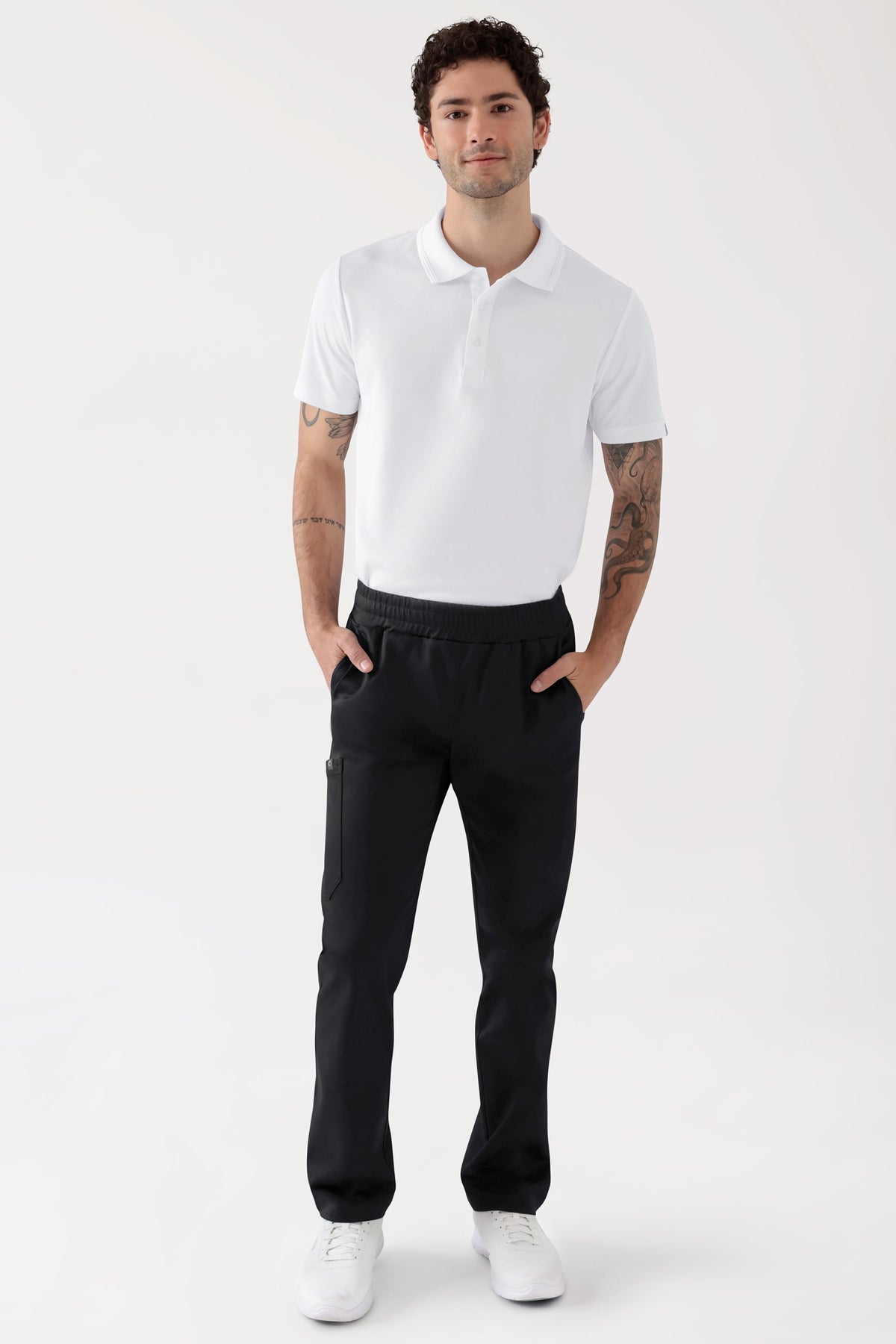 COMFY FLEX Stretch Hose Unisex - 1/1 Länge schwarz, Vorderansicht Das Model ist 188 cm groß und trägt Größe M