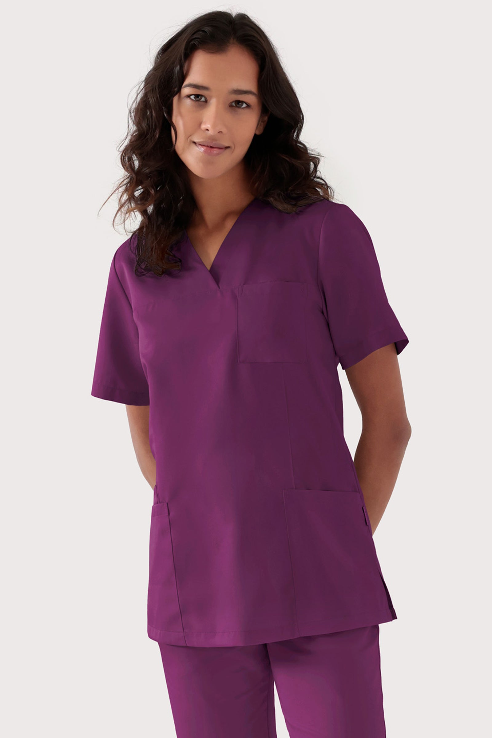 TENCEL™ Schlupfkasack Damen - V-Ausschnitt black berry, Vorderansicht